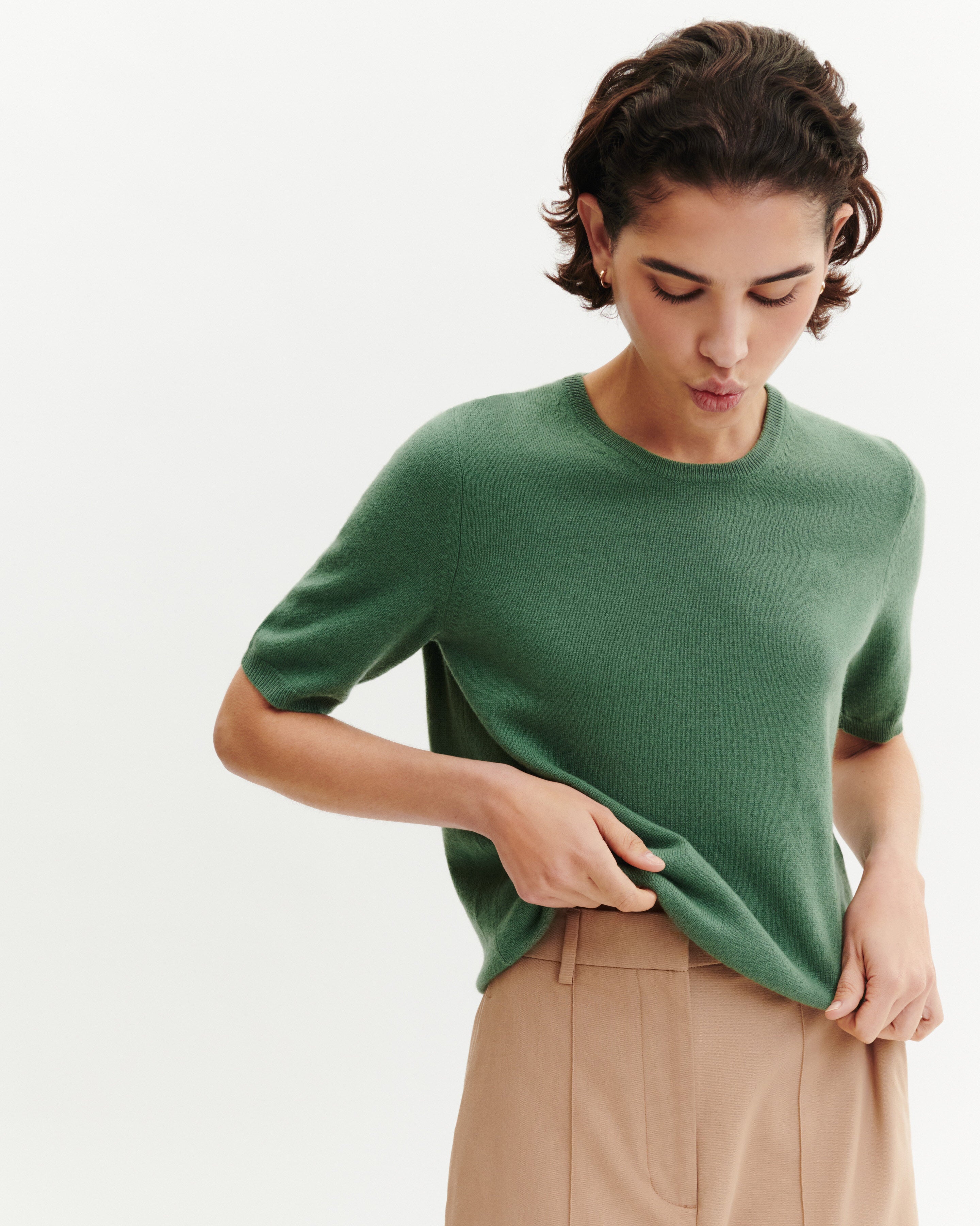 Col rond manches courtes-JADE-100% cachemire