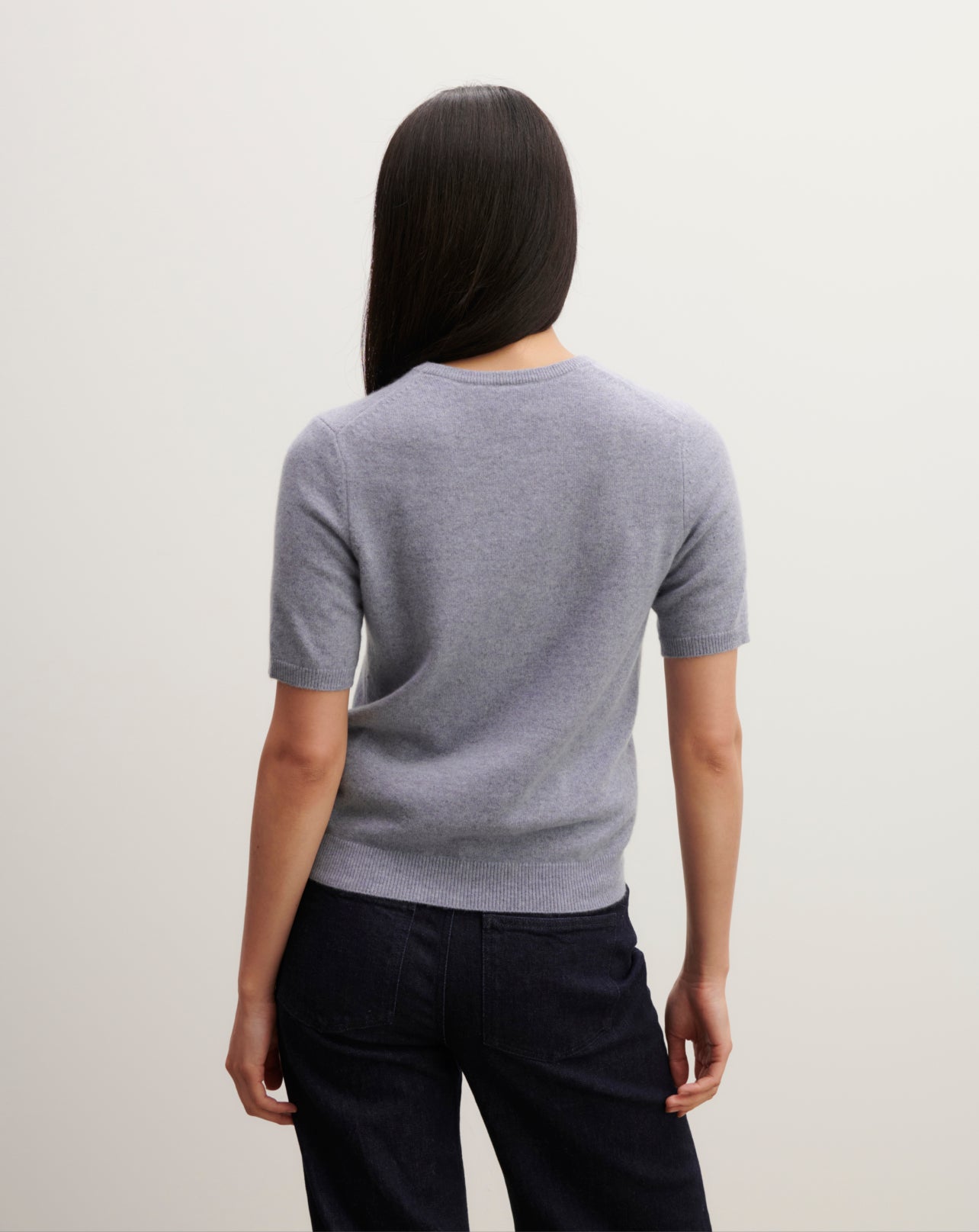 Col rond manches courtes-BLEU MONTAGNE-100% cachemire