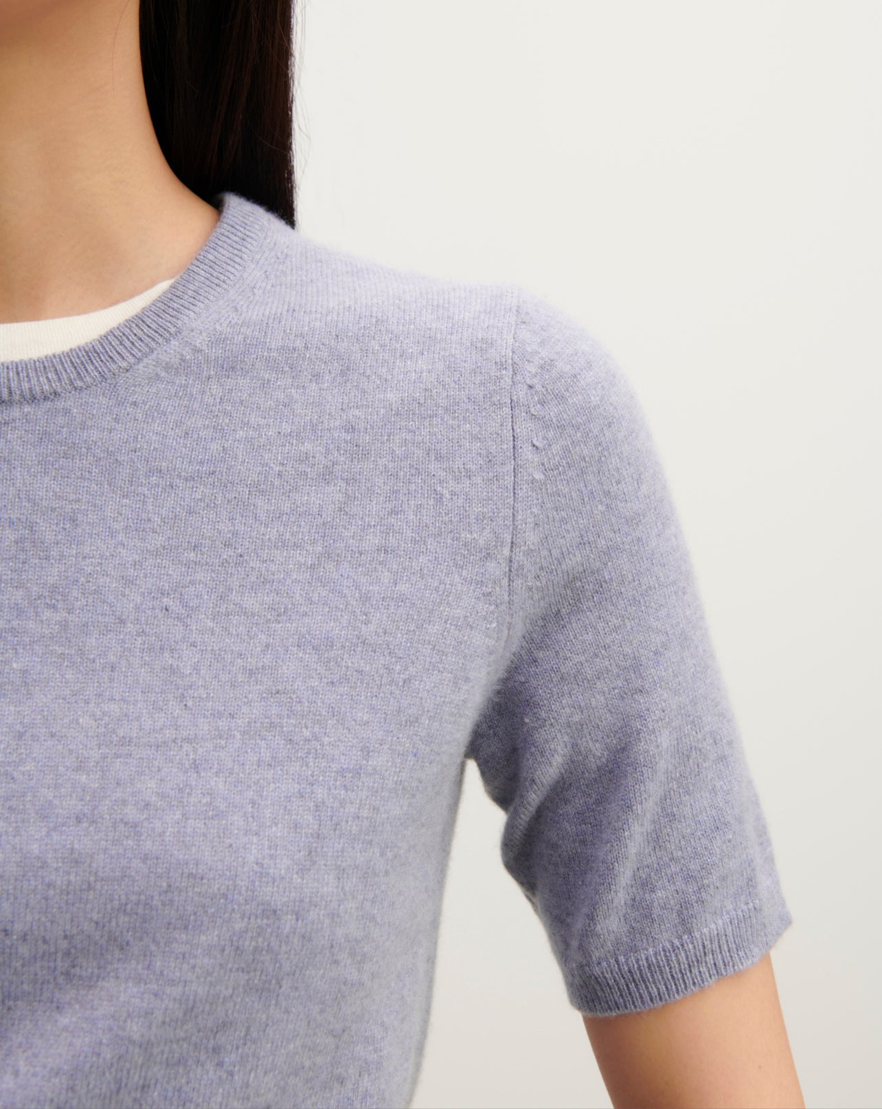 Col rond manches courtes-BLEU MONTAGNE-100% cachemire