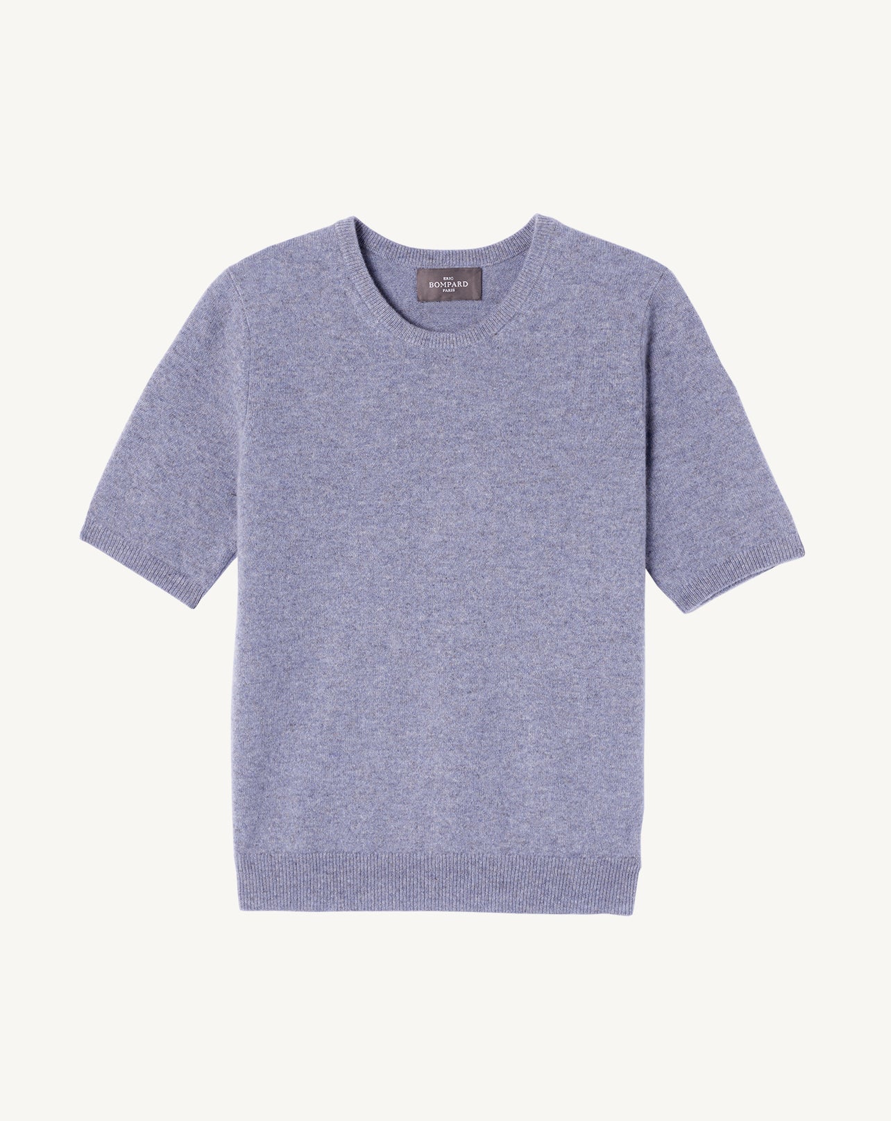 Col rond manches courtes-BLEU MONTAGNE-100% cachemire