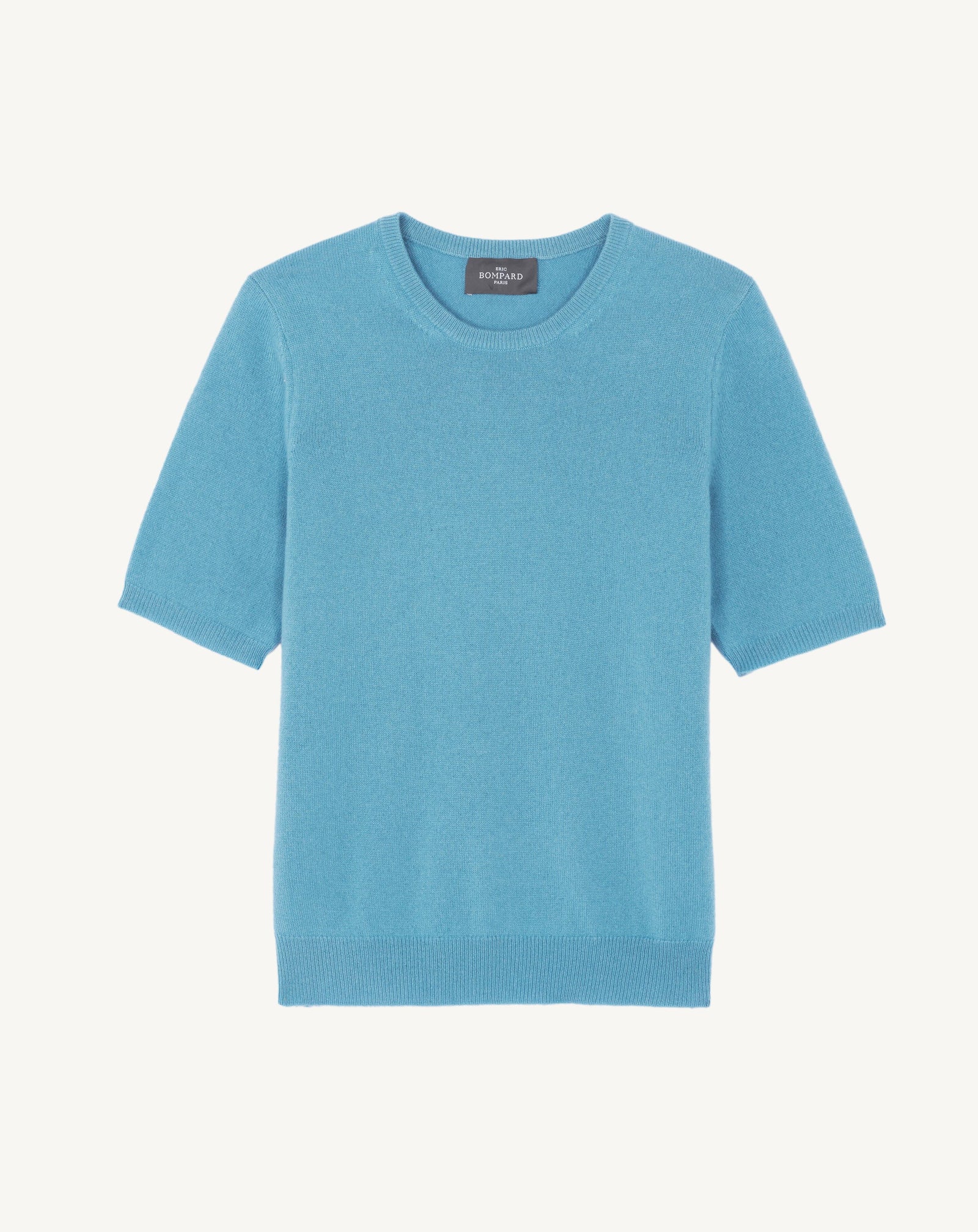 Col rond manches courtes-BLEU HERON-100% cachemire