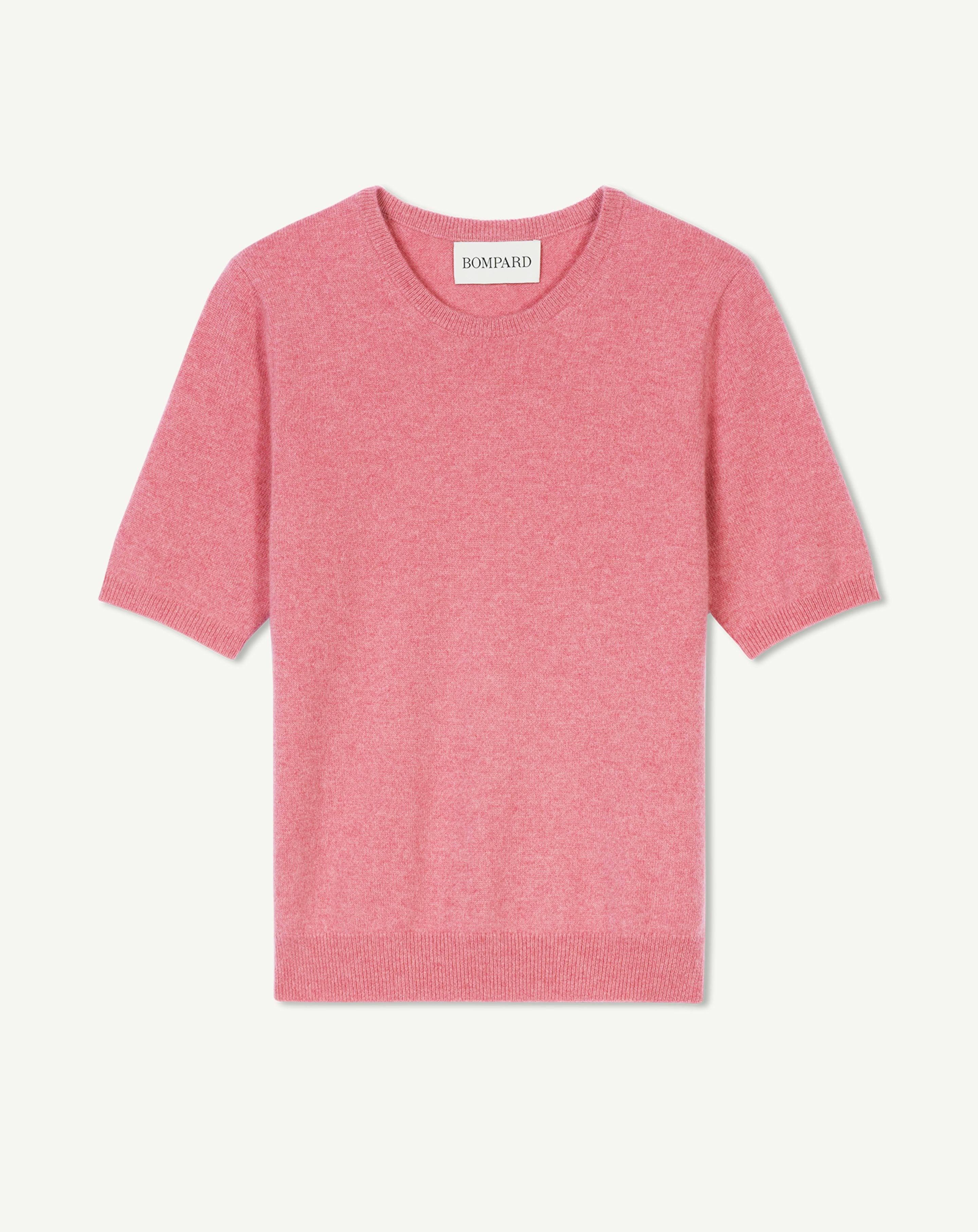 Col rond manches courtes-ROSE CAMEO-100% cachemire