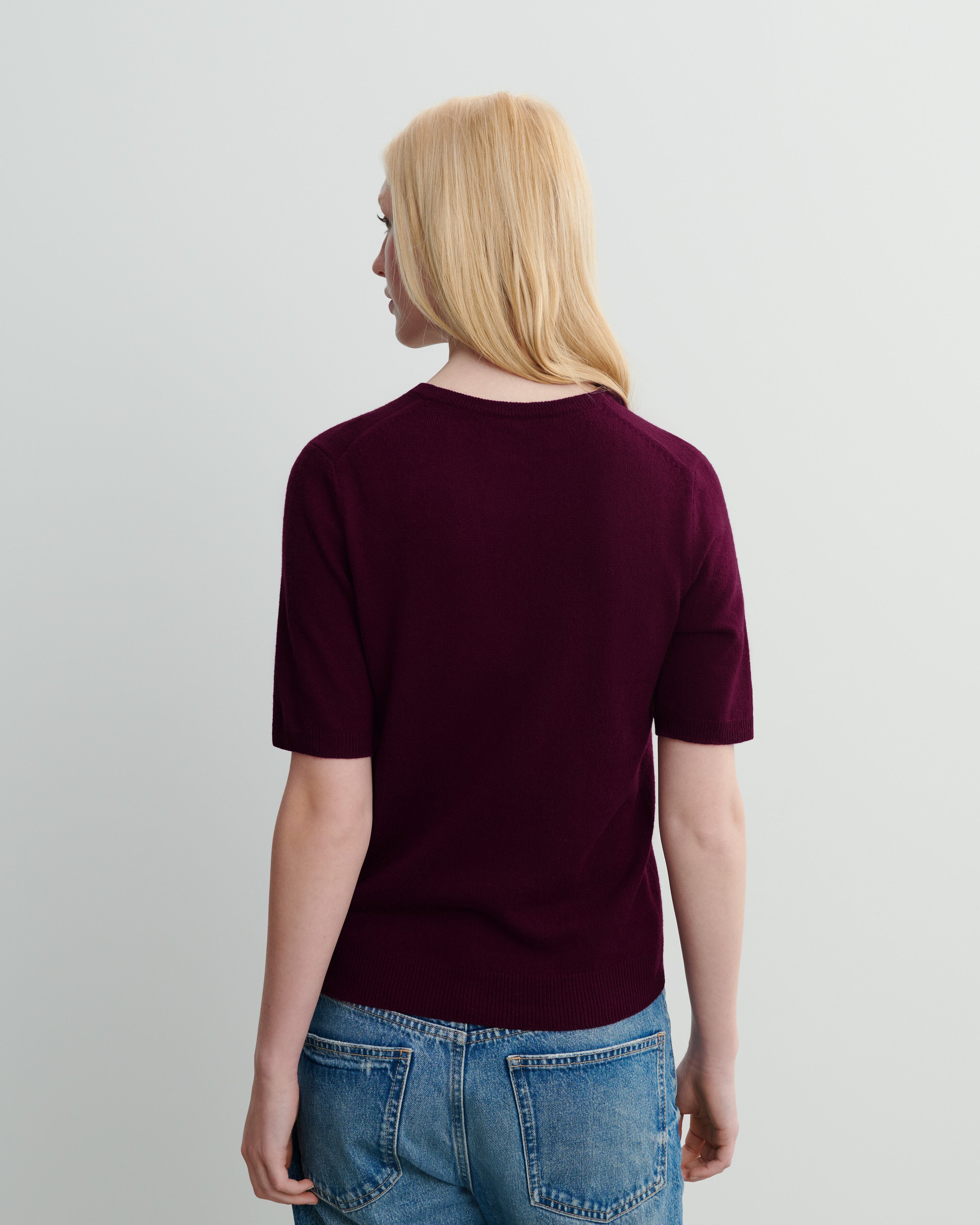 Col rond manches courtes-PRUNE DAMAS-100% cachemire