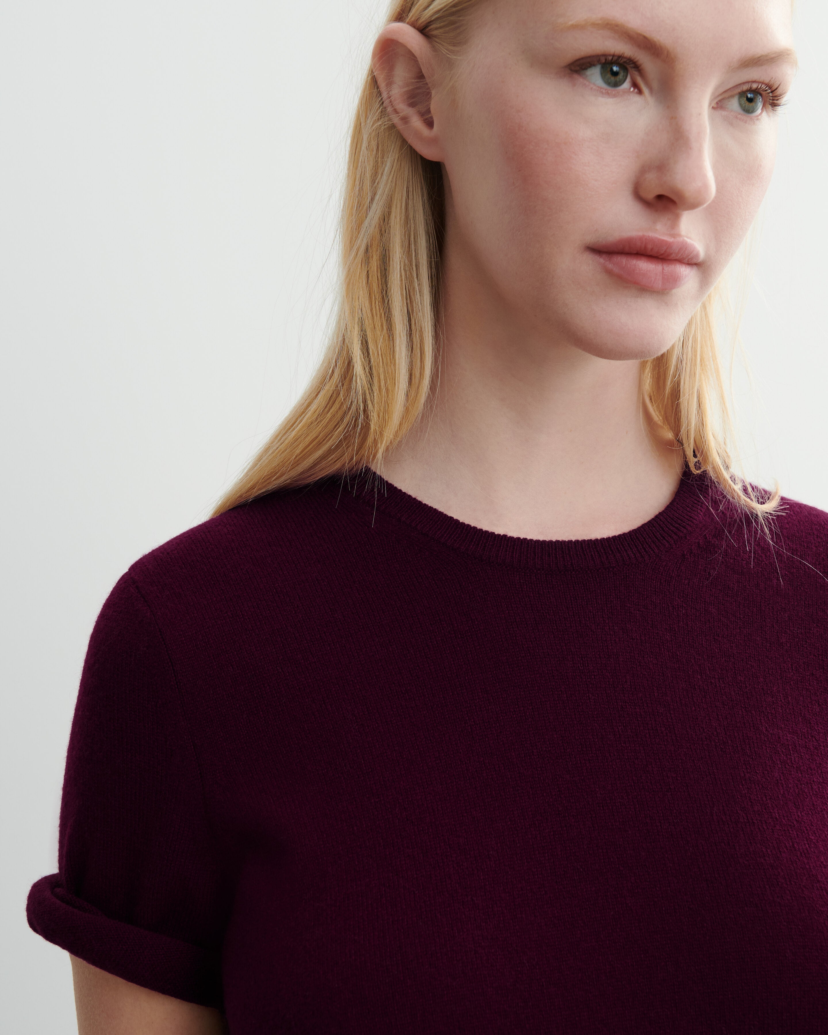 Col rond manches courtes-PRUNE DAMAS-100% cachemire