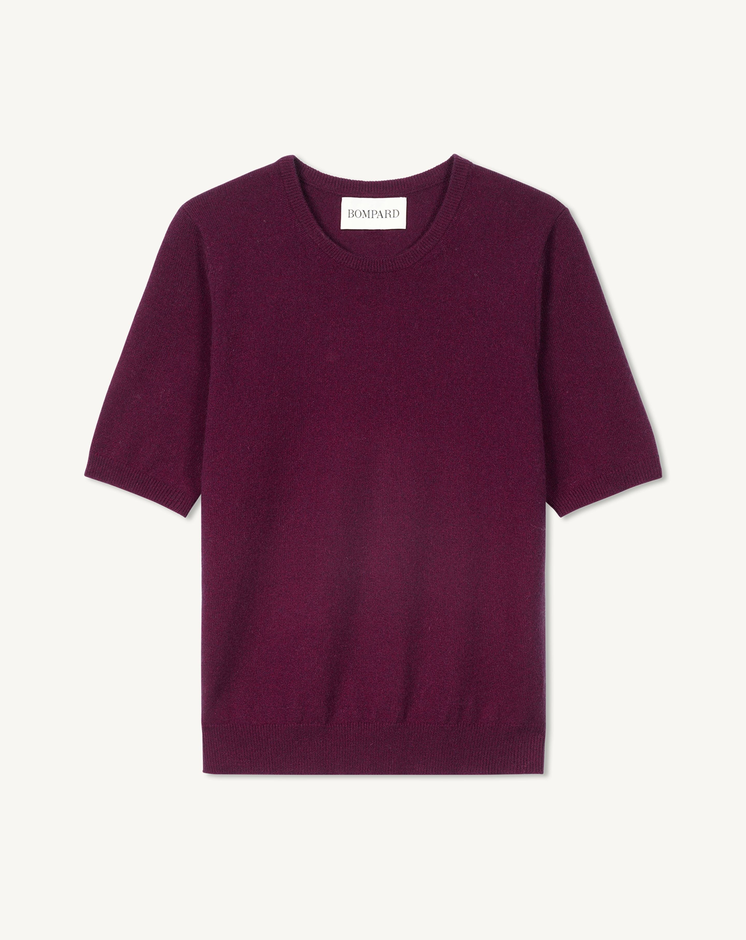 Col rond manches courtes en Cachemire Femme prune damas | Eric Bompard