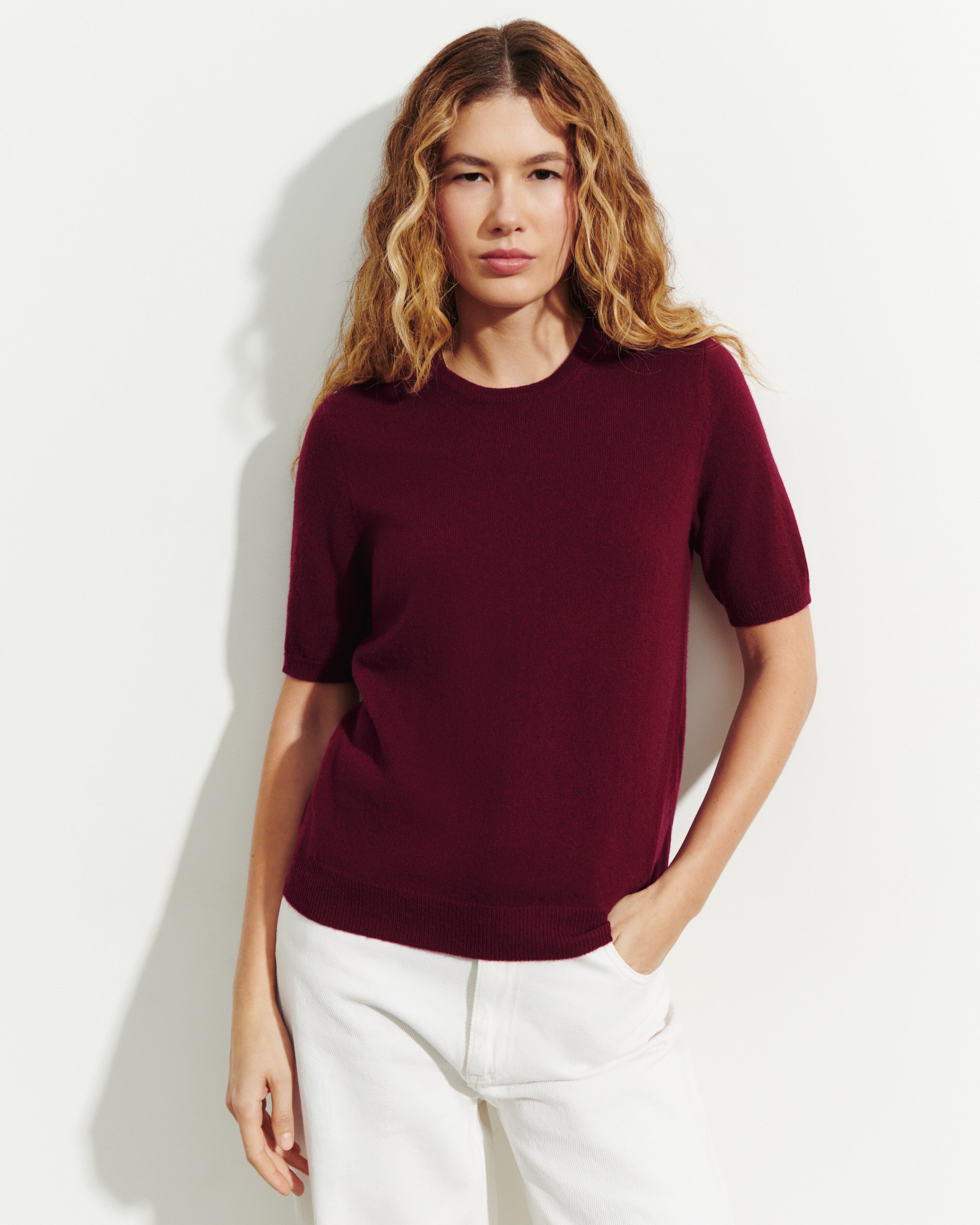 Col rond manches courtes-OXALIS-100% cachemire