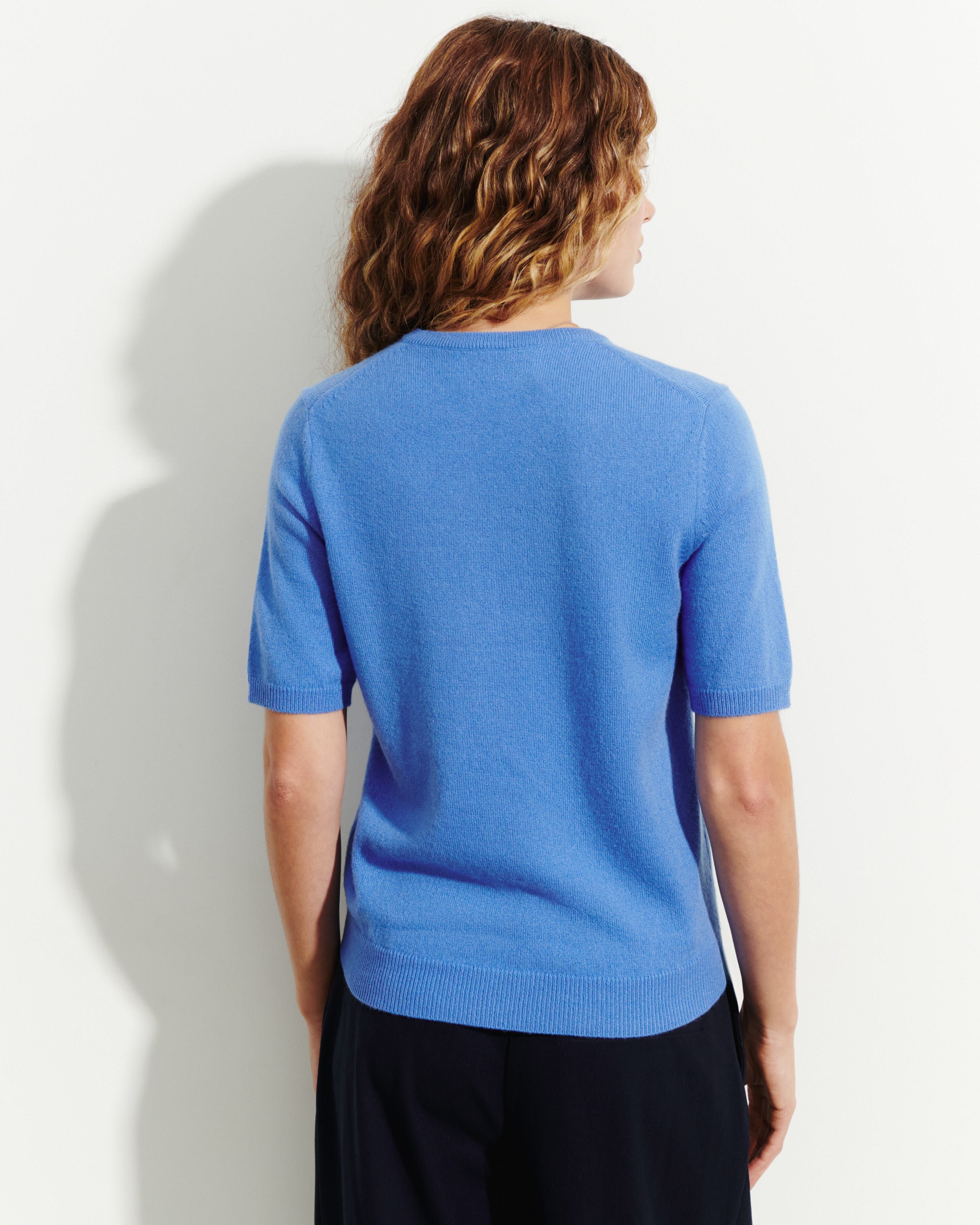 Col rond manches courtes-BLEU ALTHEA-100% cachemire