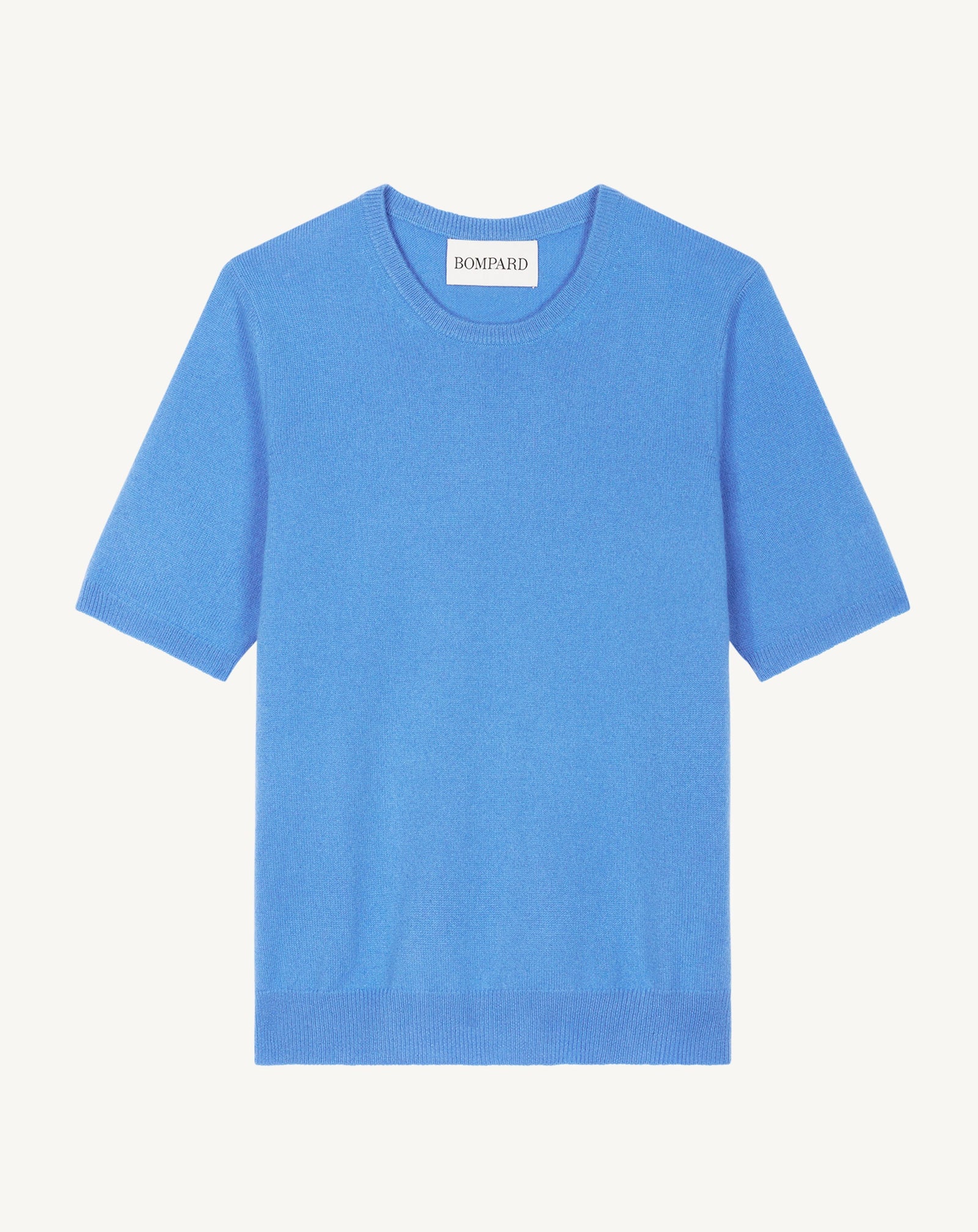 Col rond manches courtes-BLEU ALTHEA-100% cachemire