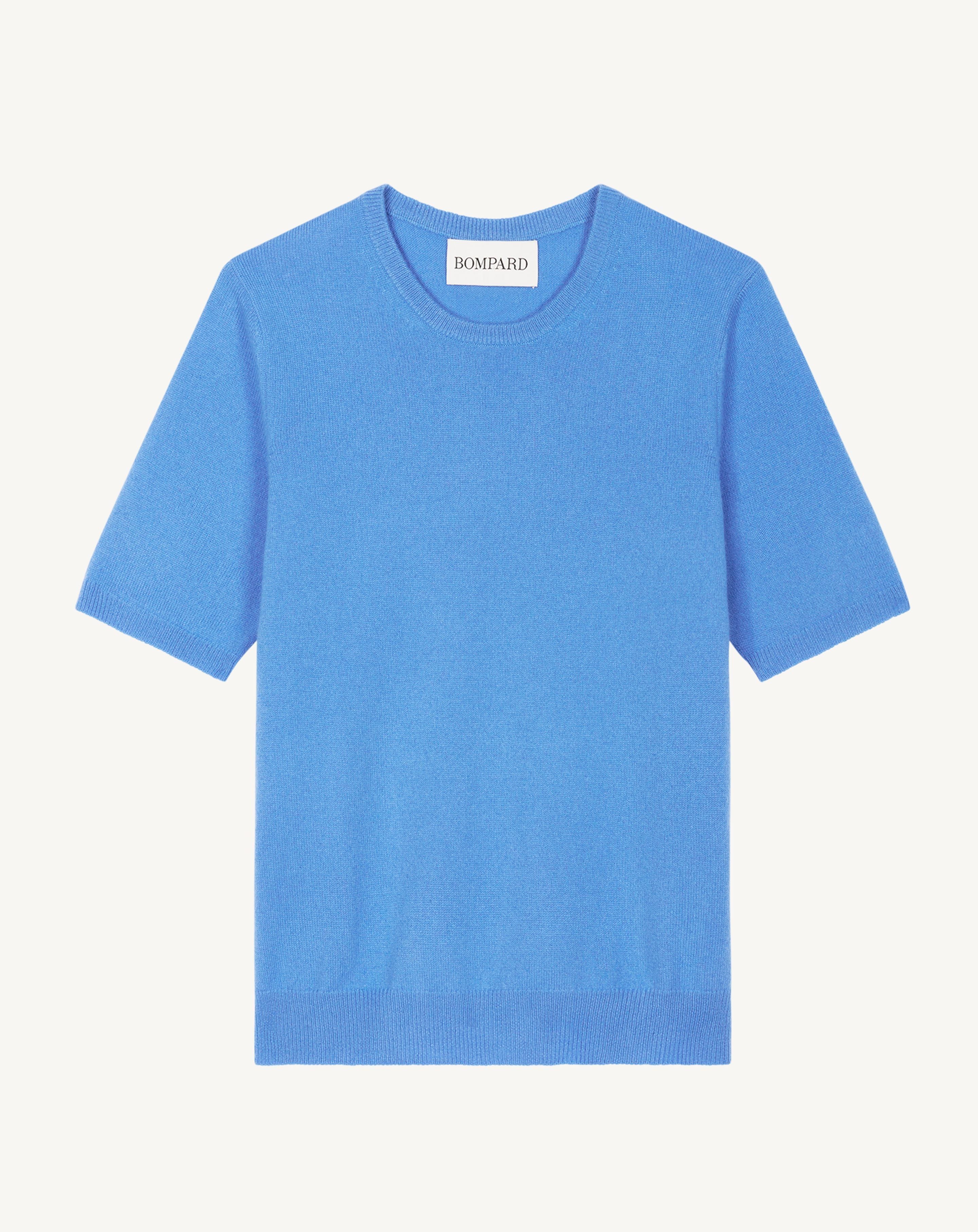 Col rond manches courtes-BLEU ALTHEA-100% cachemire