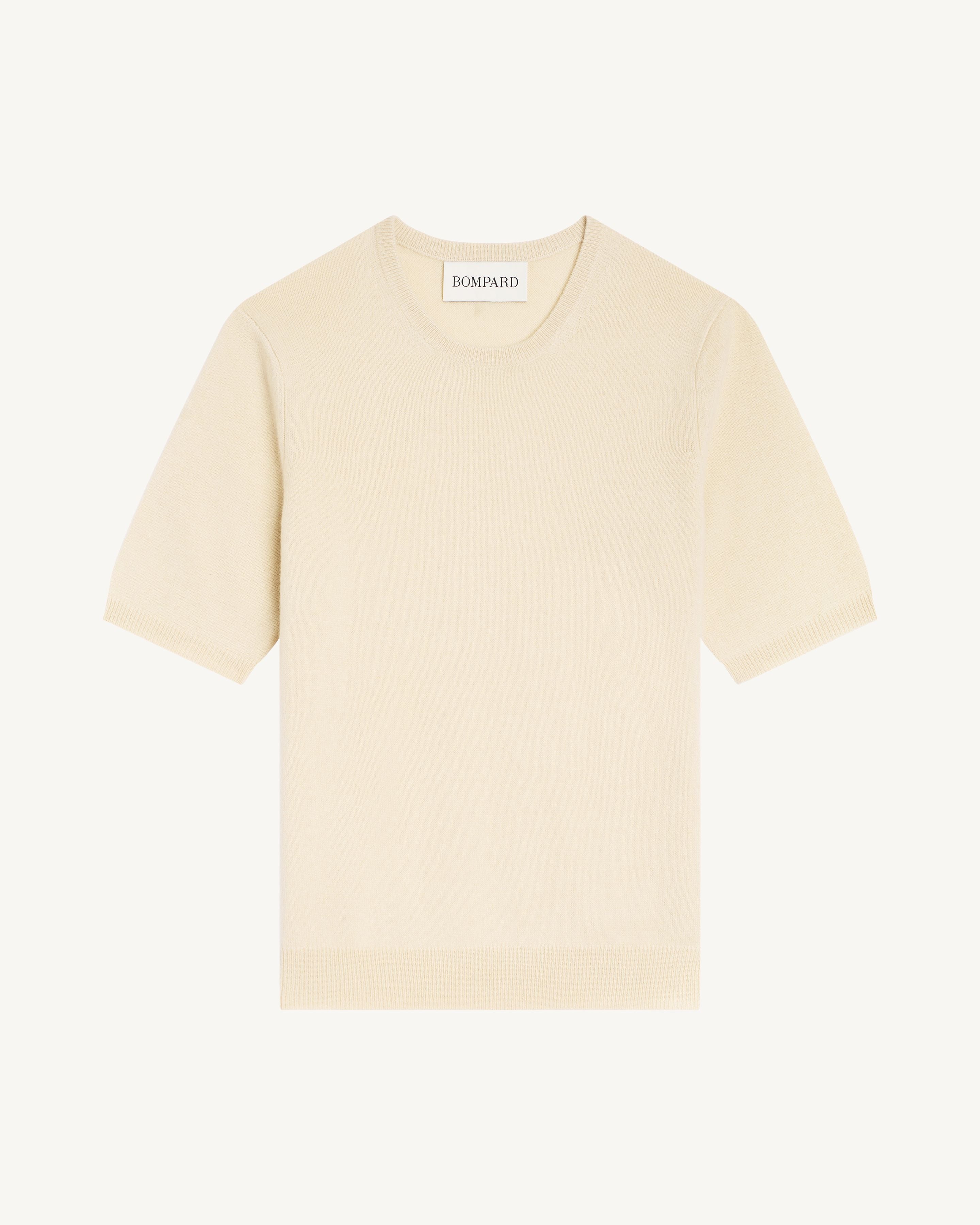 Col rond manches courtes-ECRU VINTAGE-100% cachemire