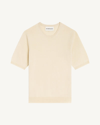 Col rond manches courtes-ECRU VINTAGE-100% cachemire