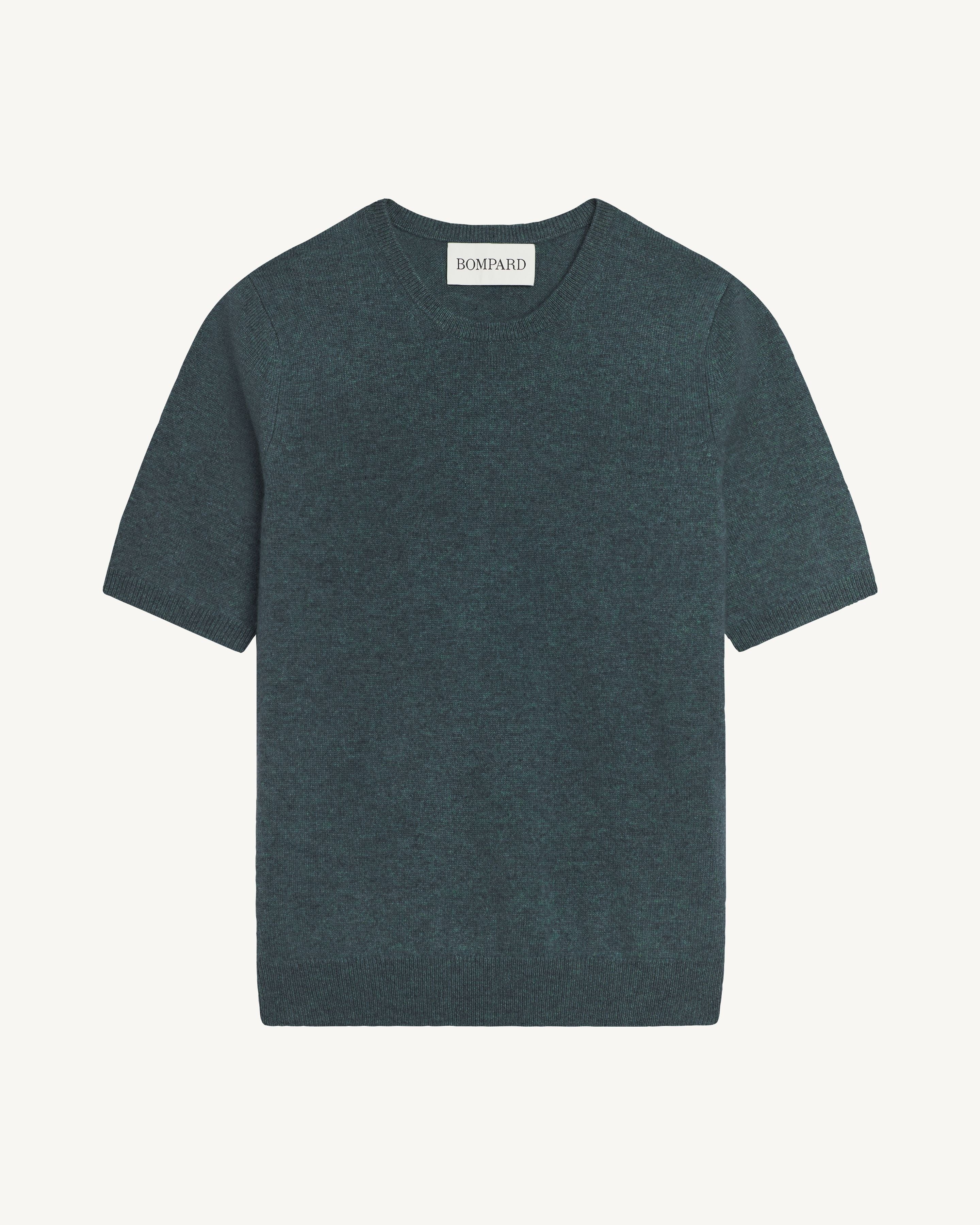 Col rond manches courtes-BLEU GRANIT-100% cachemire