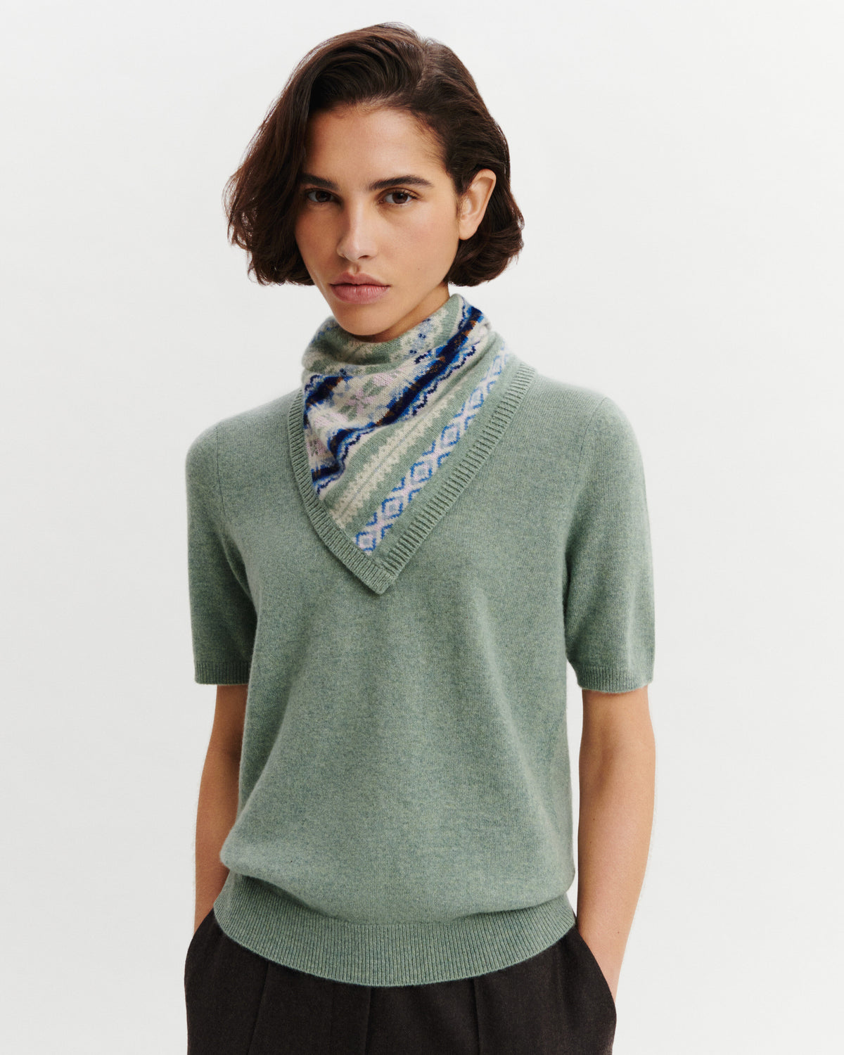 Pull manches courtes Origines-VERT DE GRIS-100% cachemire