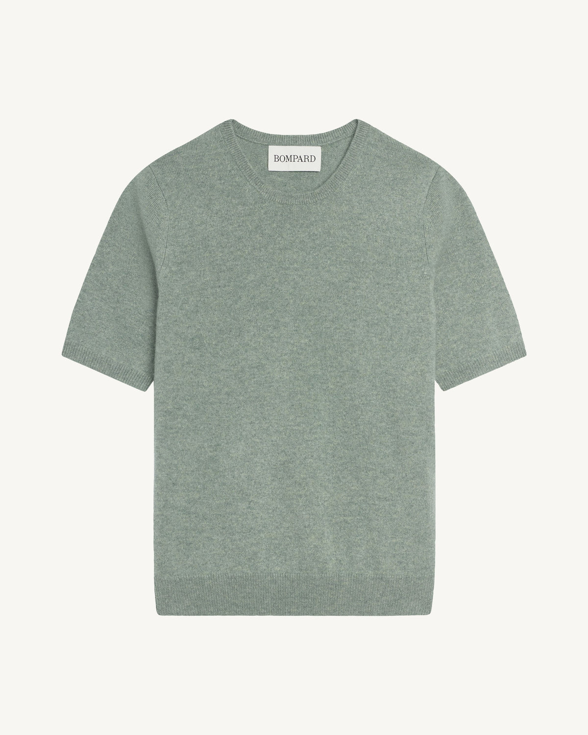 Col rond manches courtes-VERT DE GRIS-100% cachemire