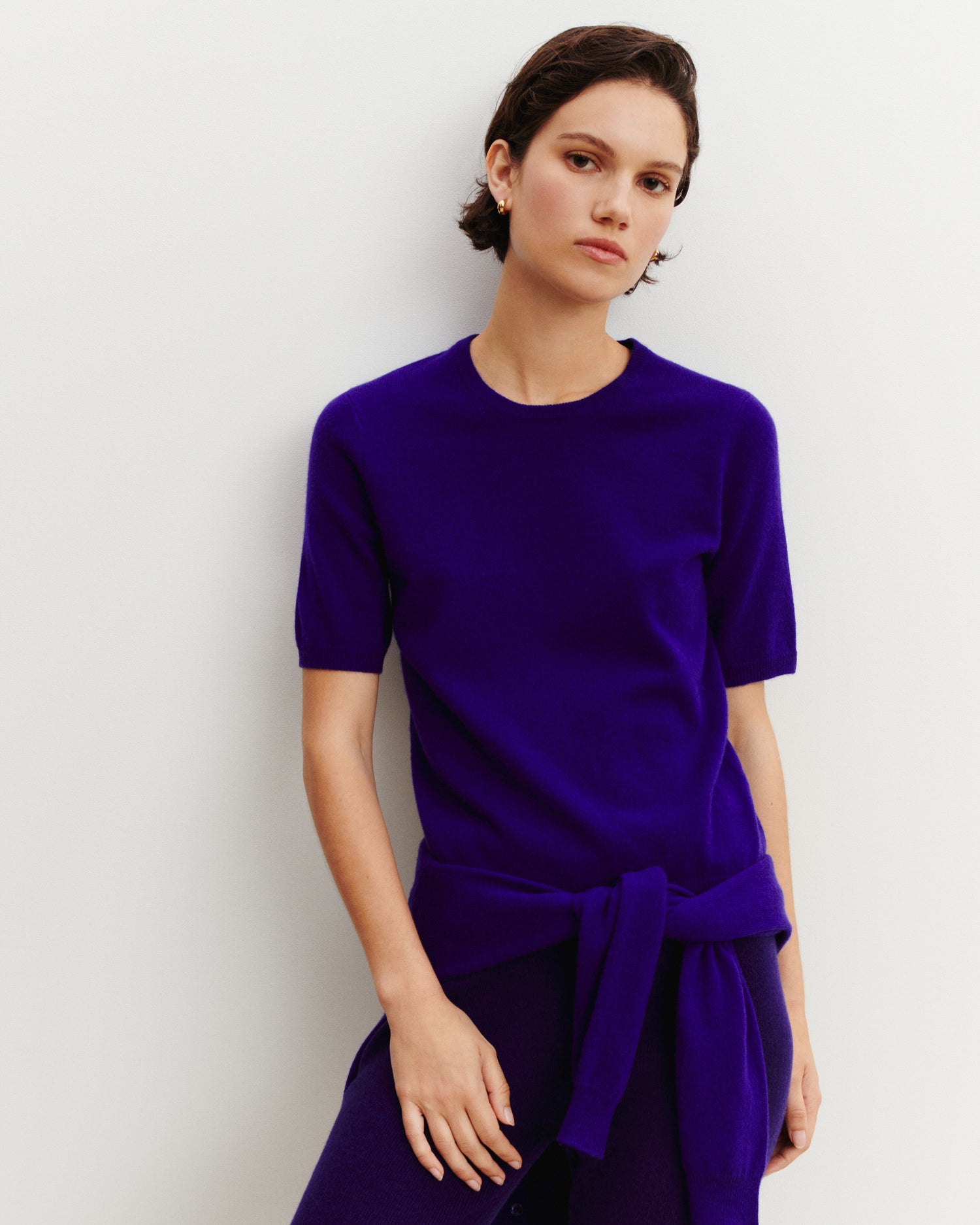 Col rond manches courtes-ULTRAVIOLET-100% cachemire