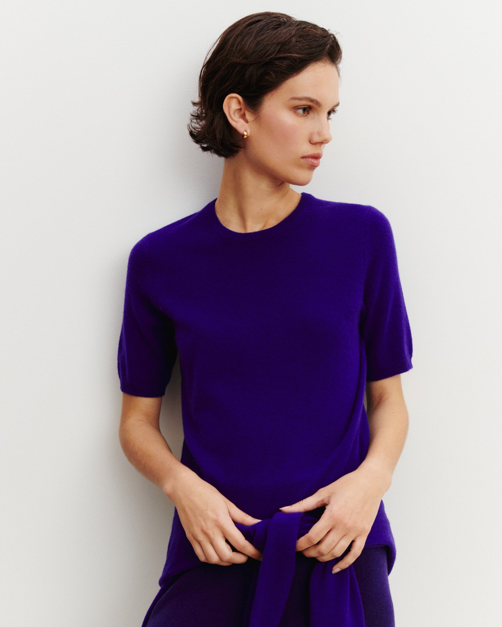 Col rond manches courtes-ULTRAVIOLET-100% cachemire