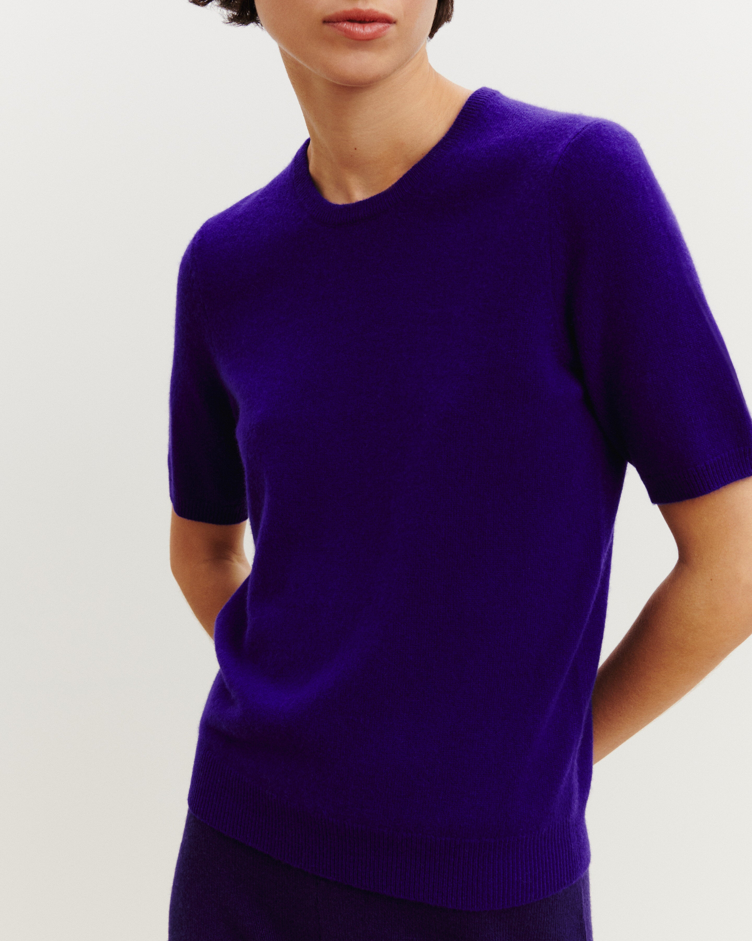 Col rond manches courtes-ULTRAVIOLET-100% cachemire