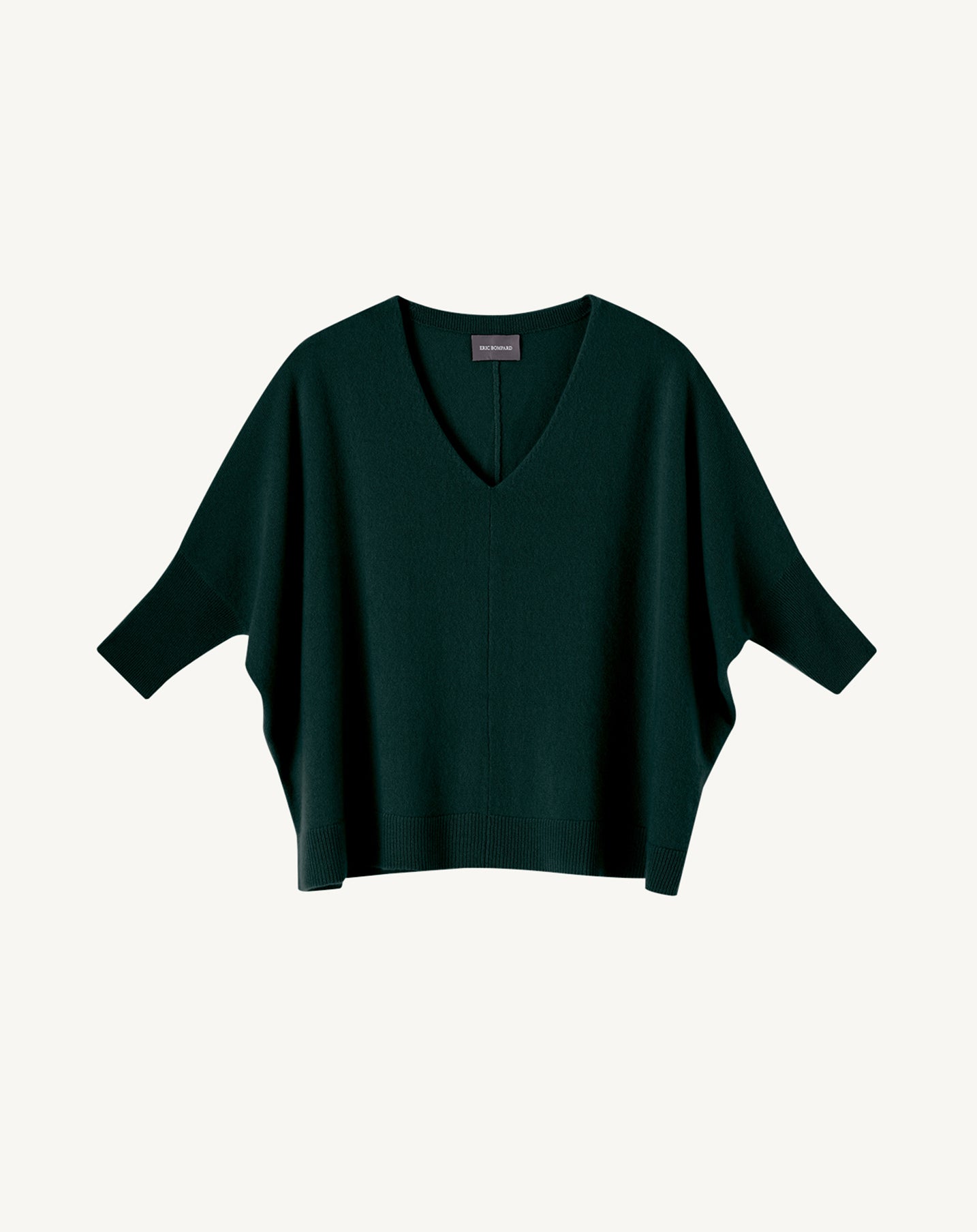 Pull V oversize manches 3/4-VERT ZURICH-100% CACHEMIRE