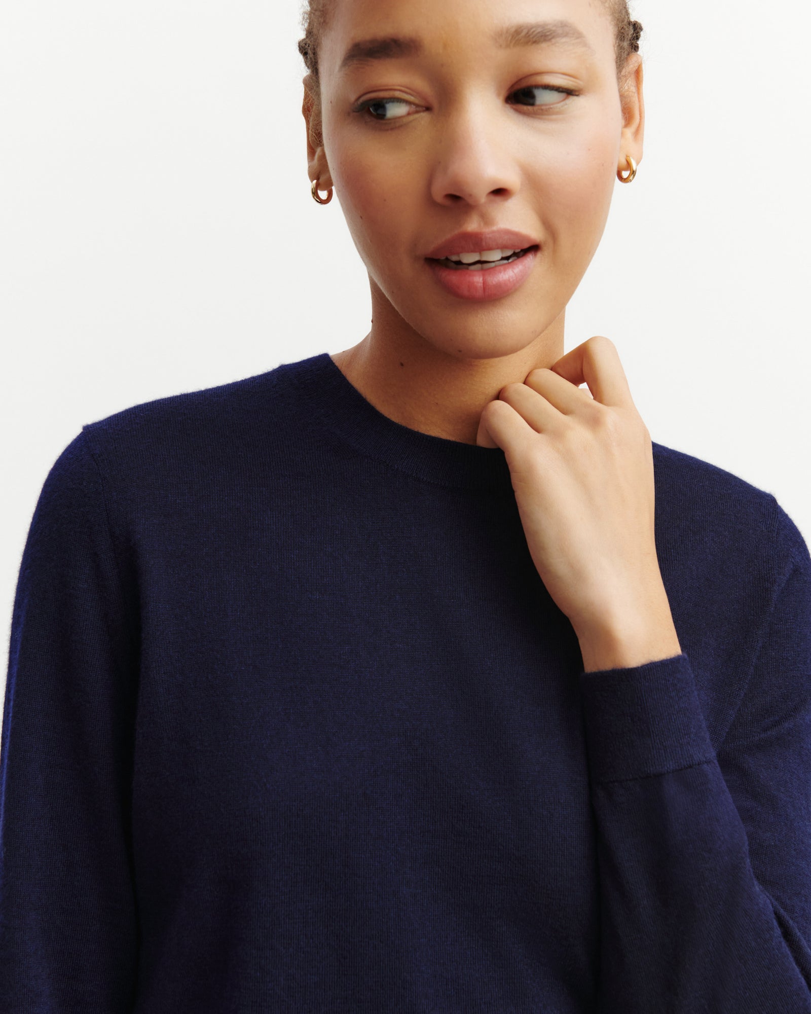 Pull col rond droit ultrafin-MARINE-100% CACHEMIRE
