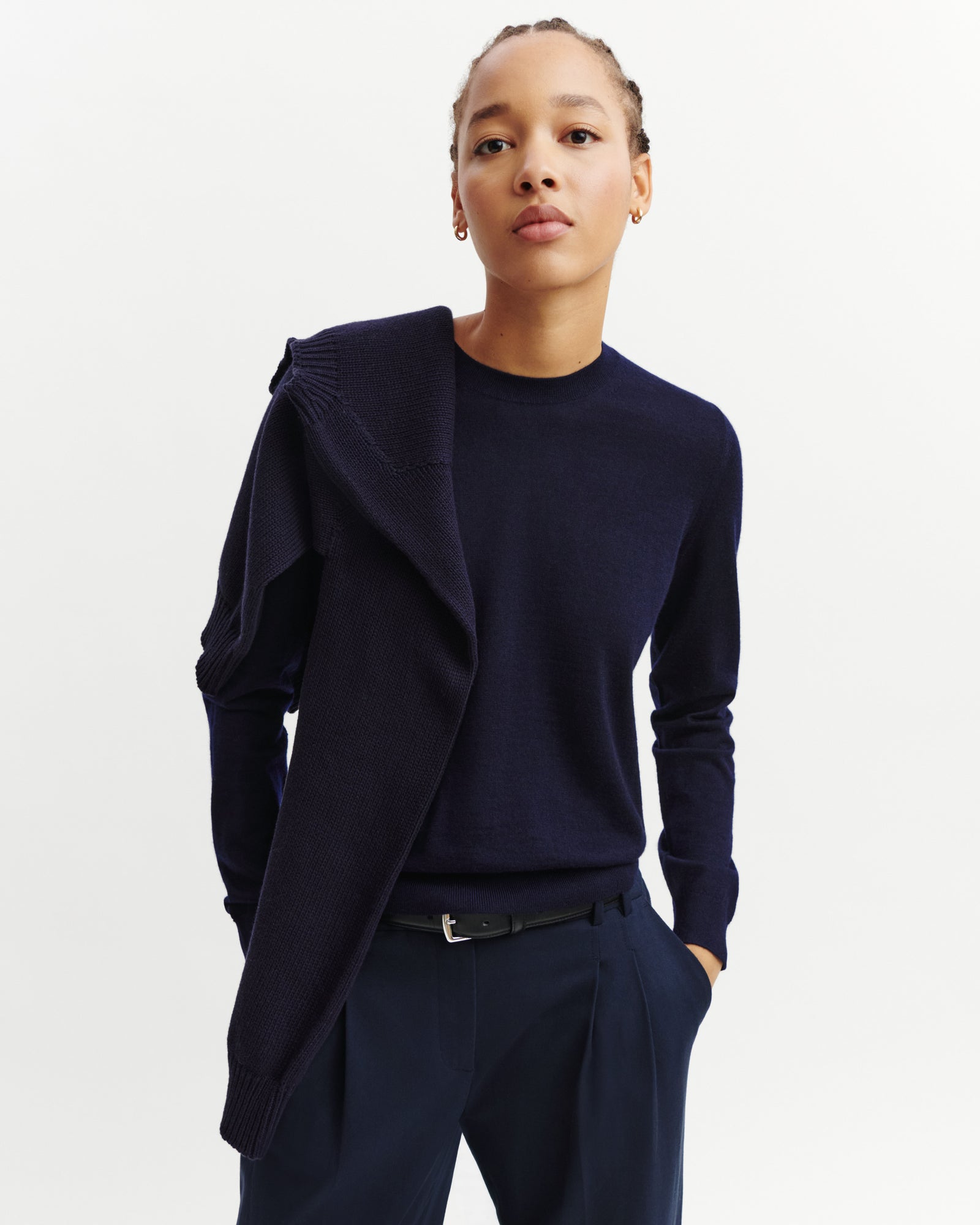 Pull col rond droit ultrafin-MARINE-100% CACHEMIRE