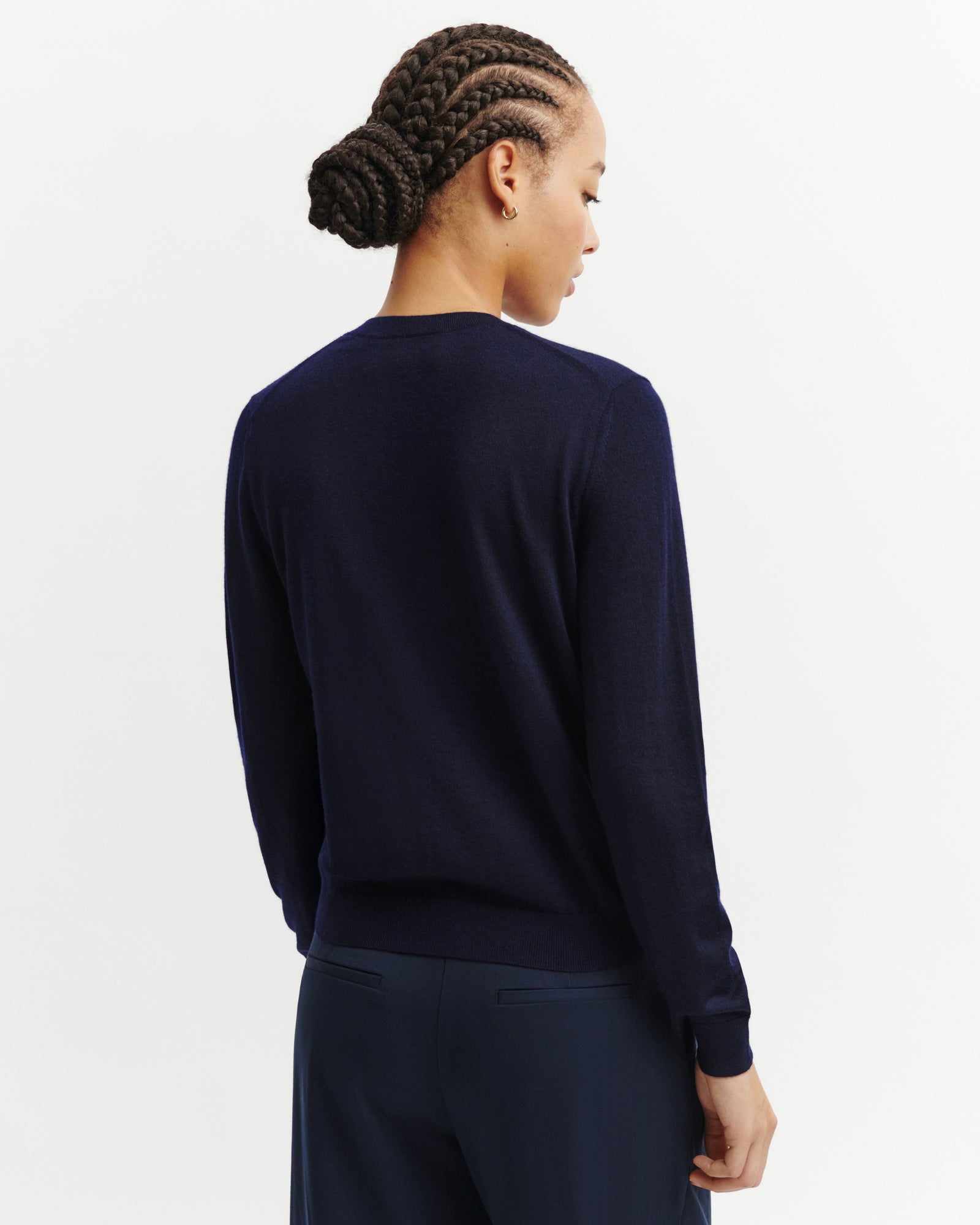 Pull col rond droit ultrafin-MARINE-100% CACHEMIRE