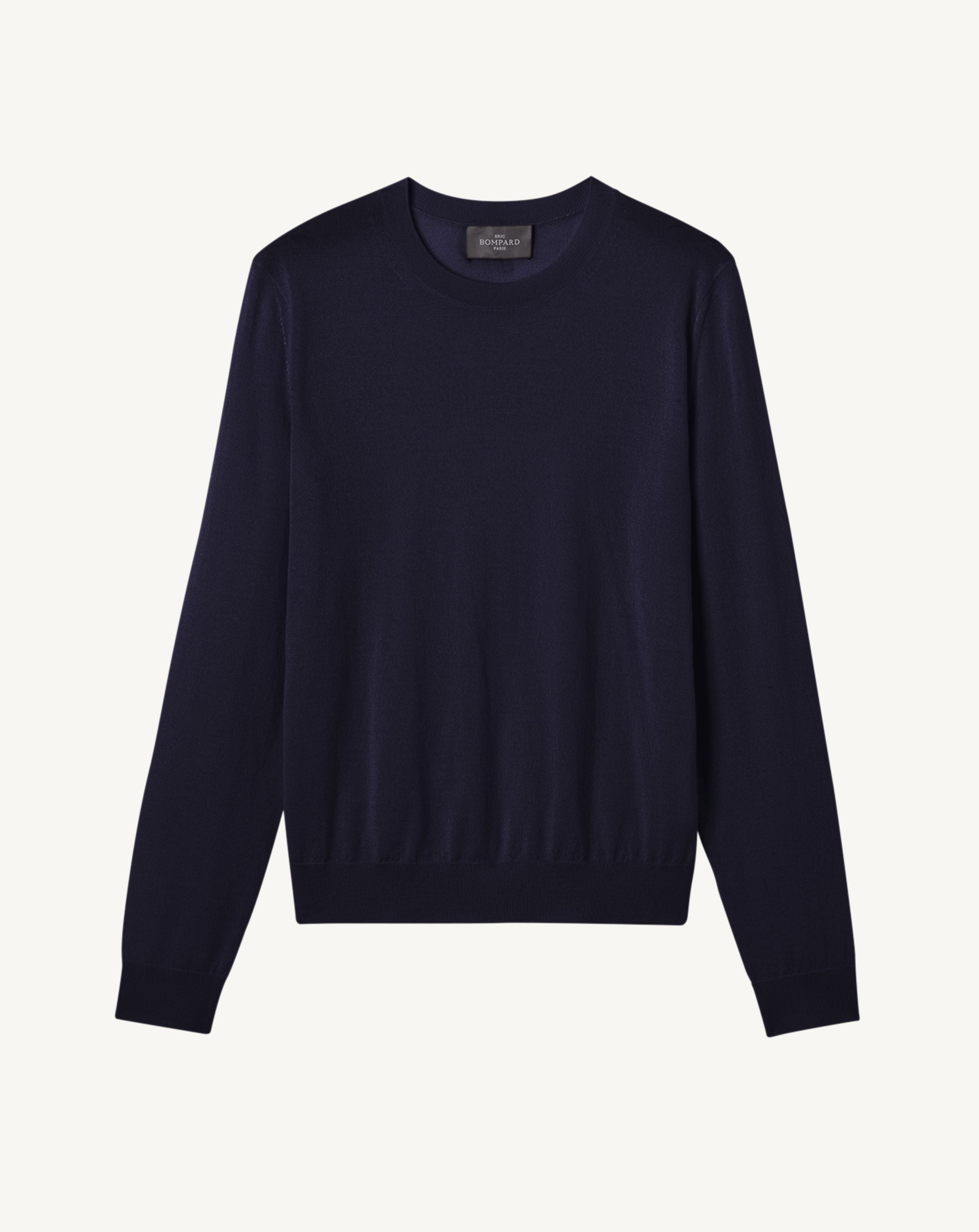 Pull col rond droit ultrafin-MARINE-100% CACHEMIRE