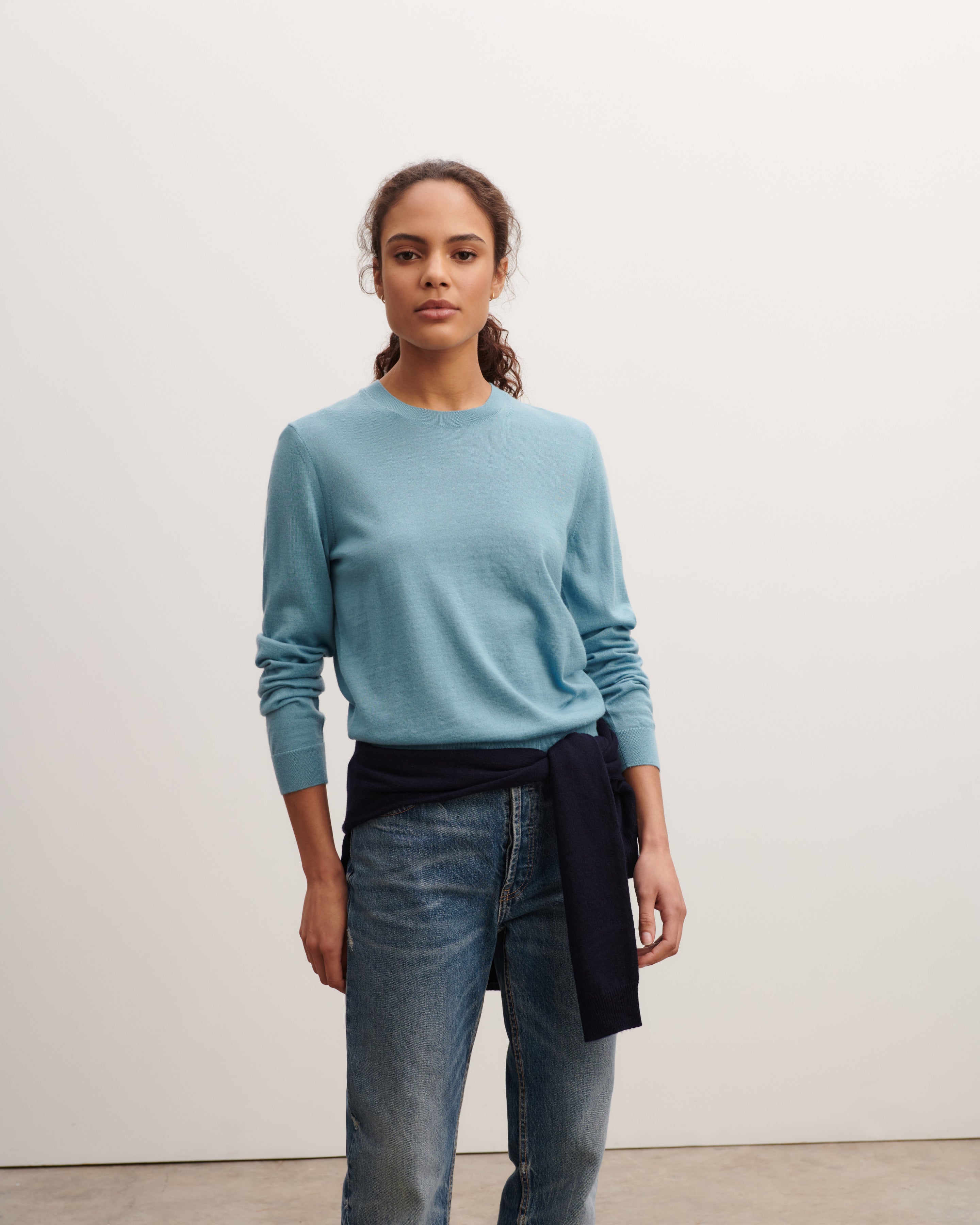 Pull col rond ultrafin-BLEU HERON-100% cachemire