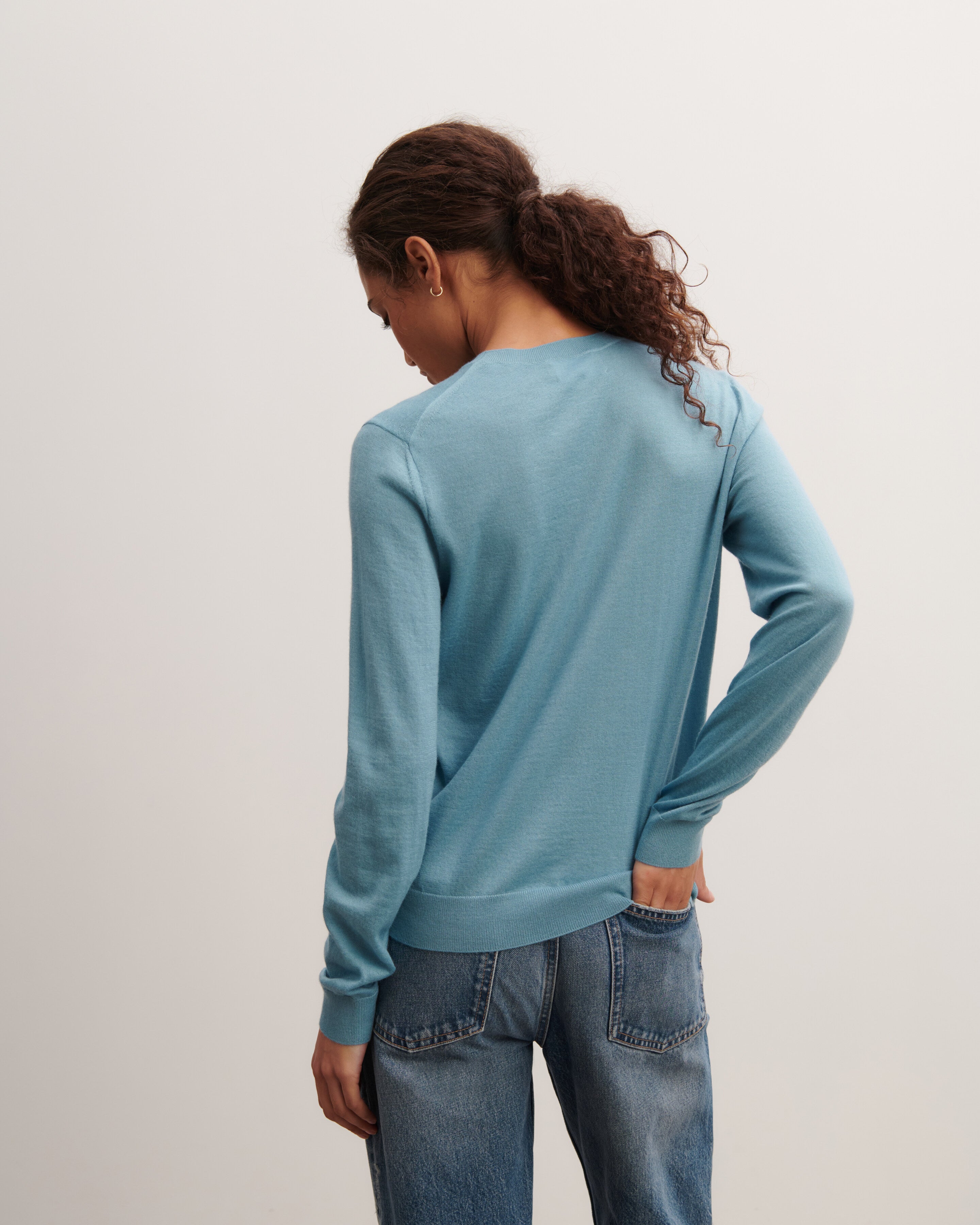Pull col rond ultrafin-BLEU HERON-100% cachemire
