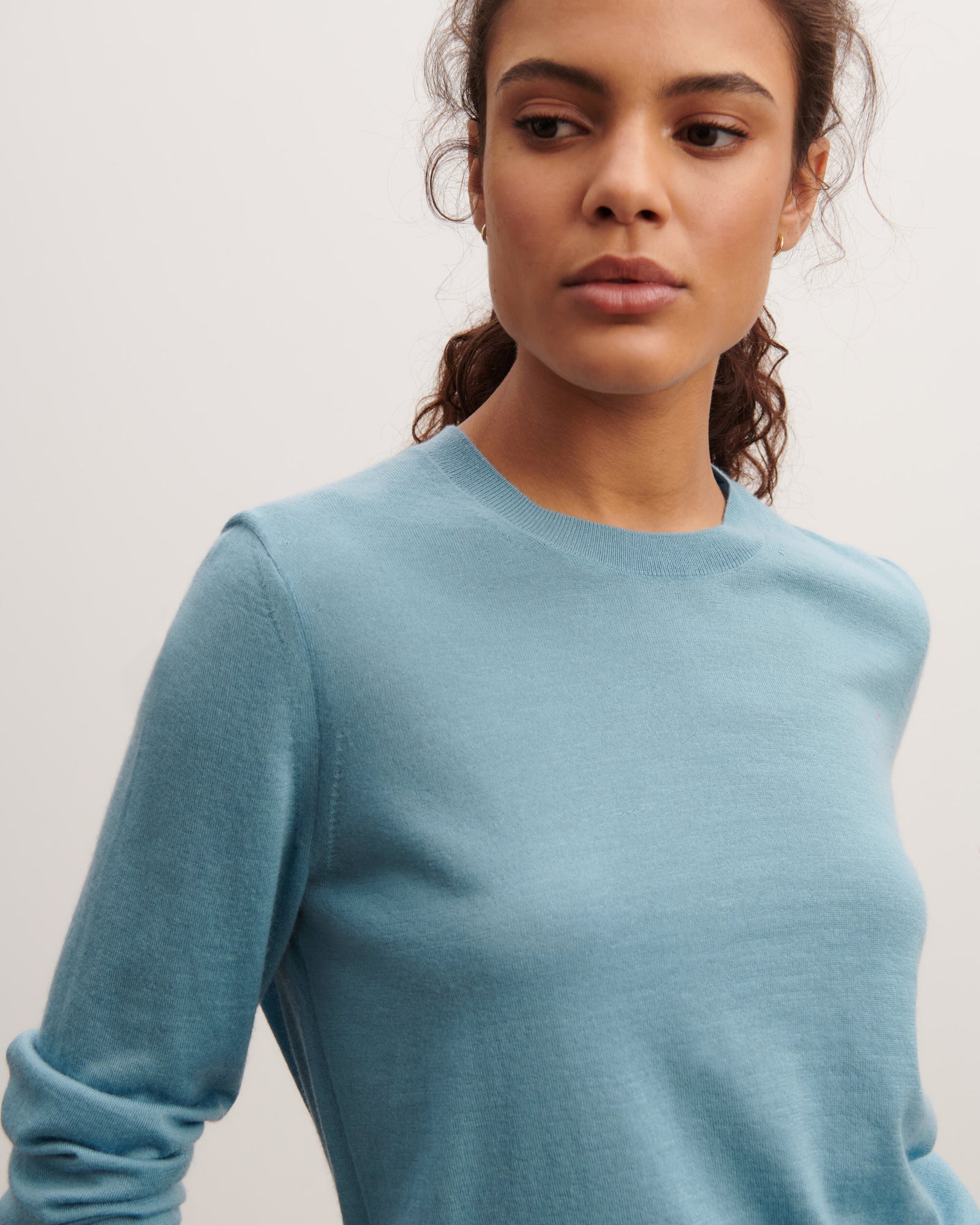 Pull col rond ultrafin-BLEU HERON-100% cachemire