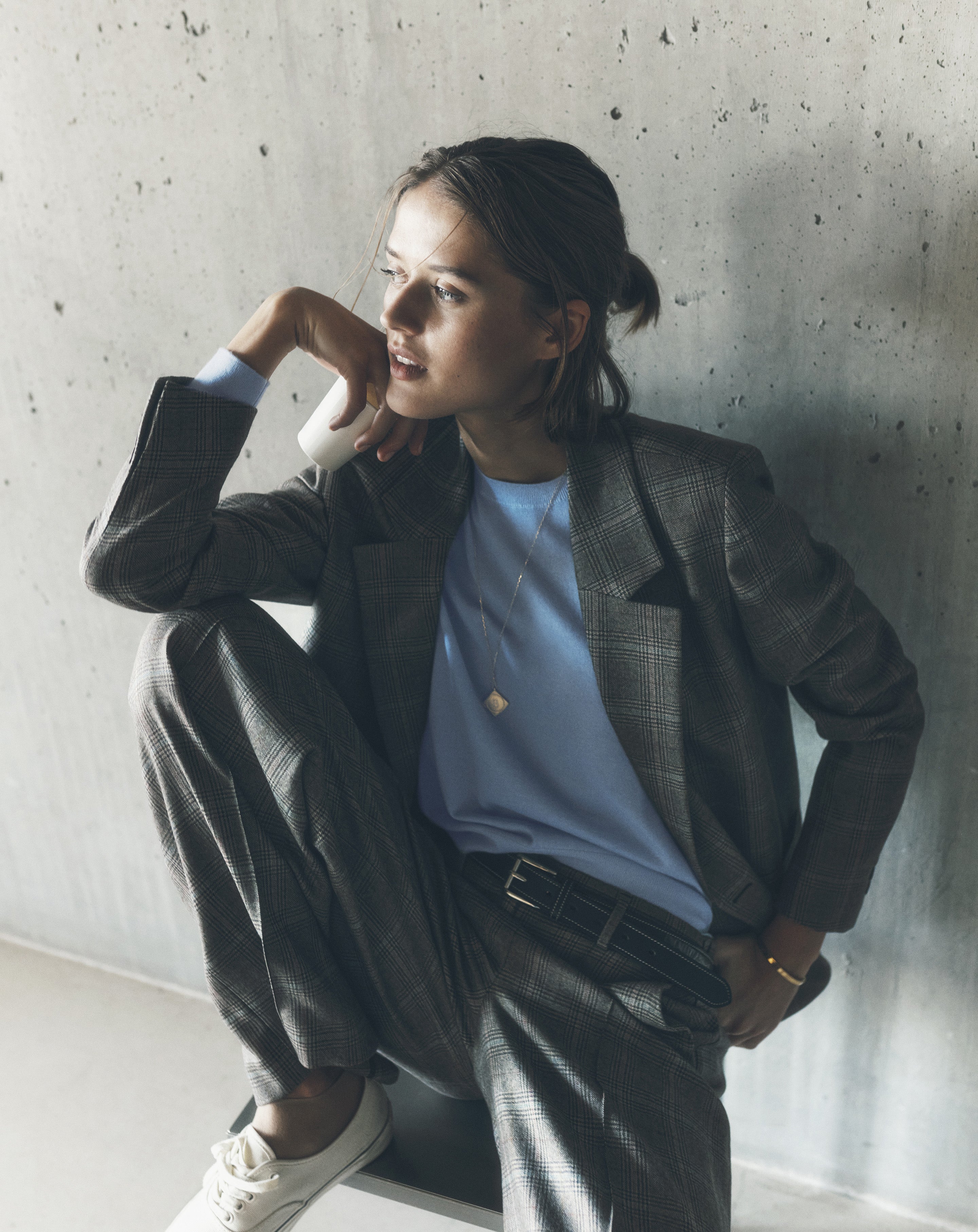 Pull col rond ultrafin Bleu concorde