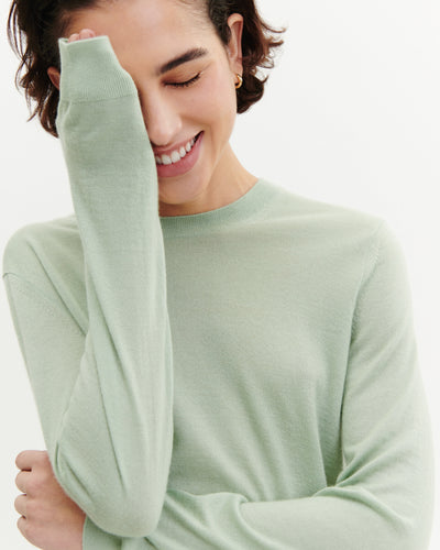 Pull col rond ultrafin-VERT AMANDE-100% cachemire