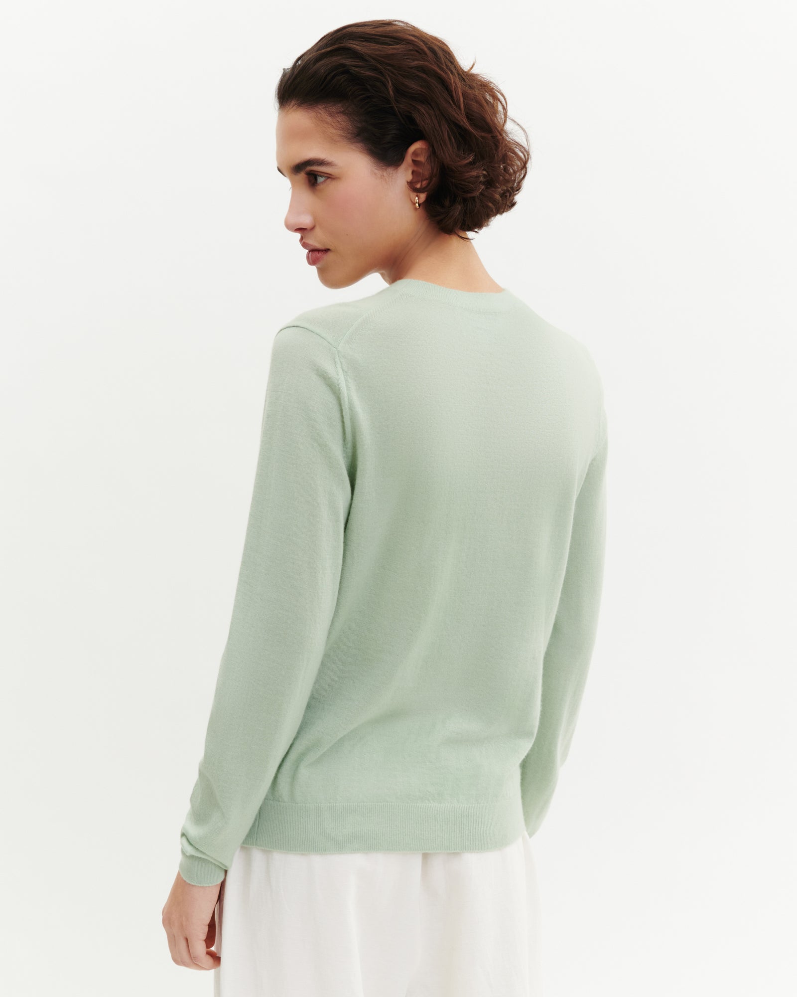 Pull col rond ultrafin-VERT AMANDE-100% cachemire