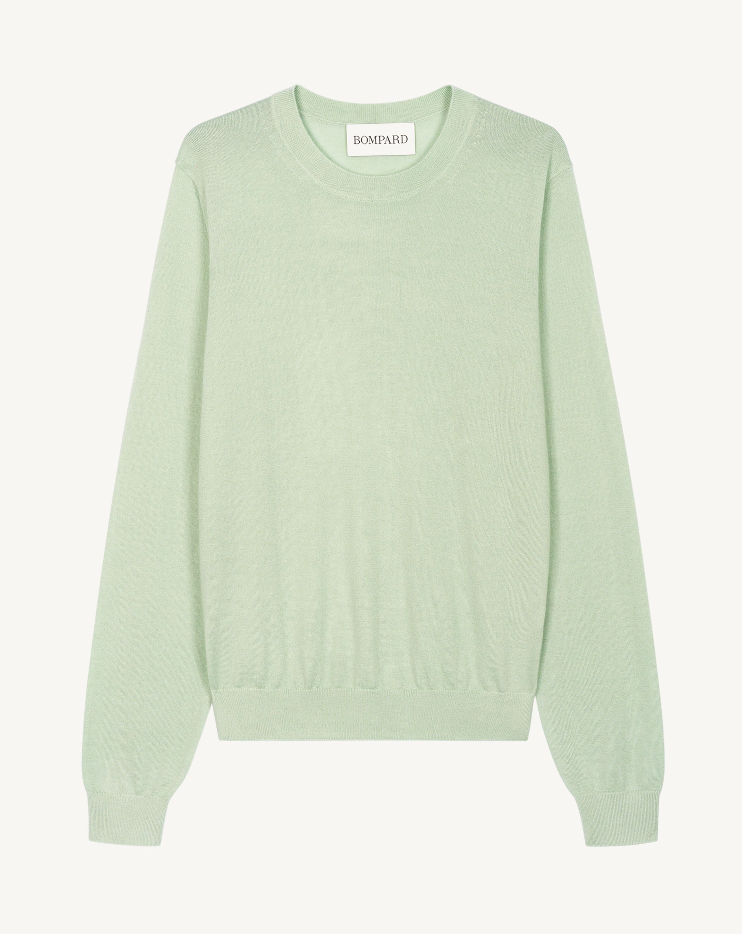 Pull col rond ultrafin-VERT AMANDE-100% cachemire