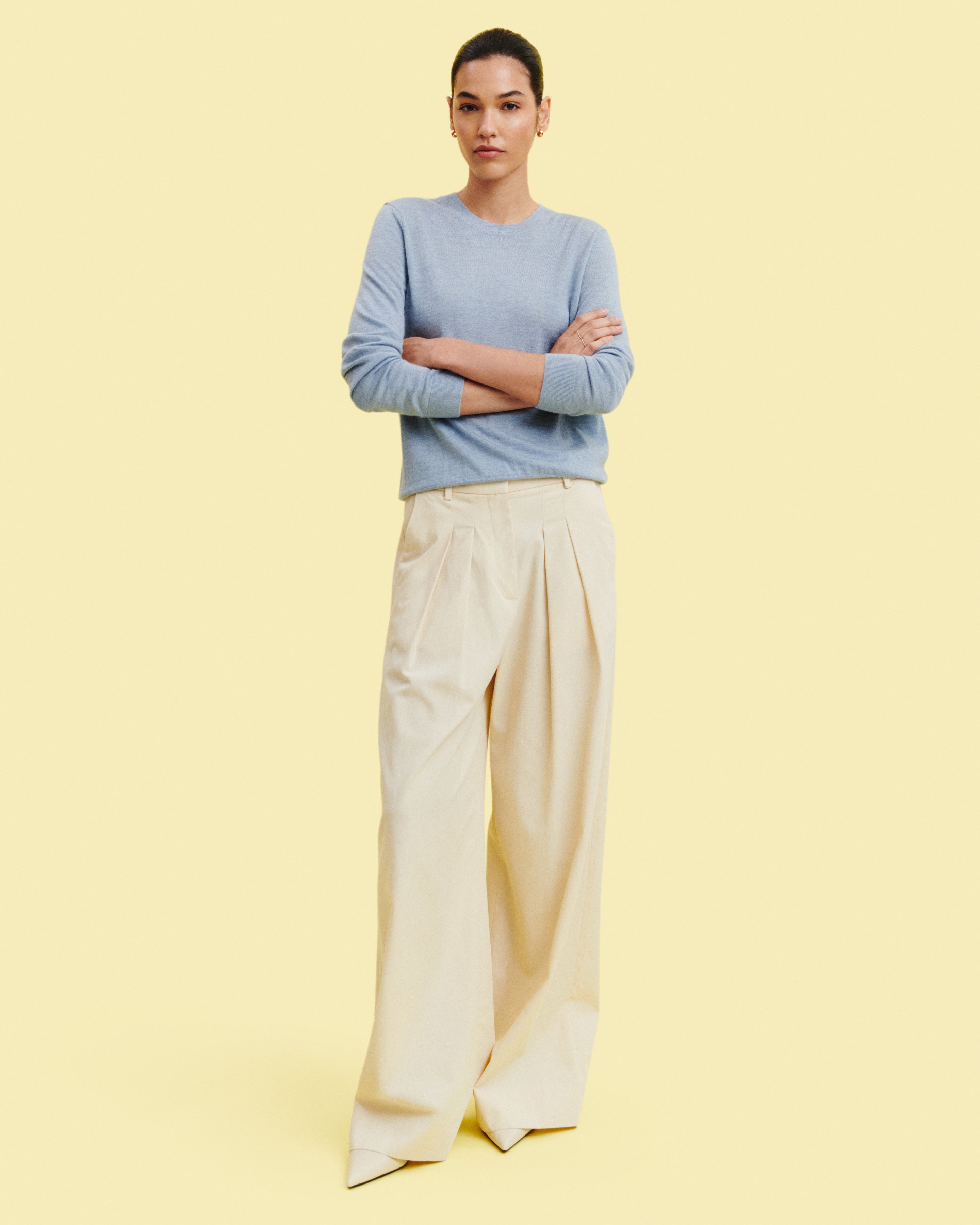 Pull col rond ultrafin-BLEU GLACIER-100% cachemire