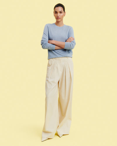 Pull col rond ultrafin-BLEU GLACIER-100% cachemire
