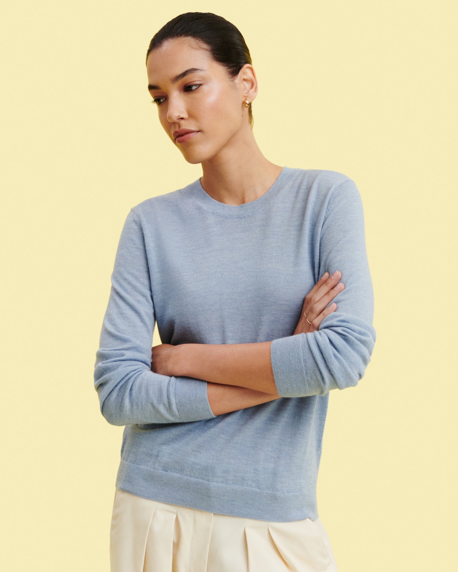 Pull col rond ultrafin-BLEU GLACIER-100% cachemire