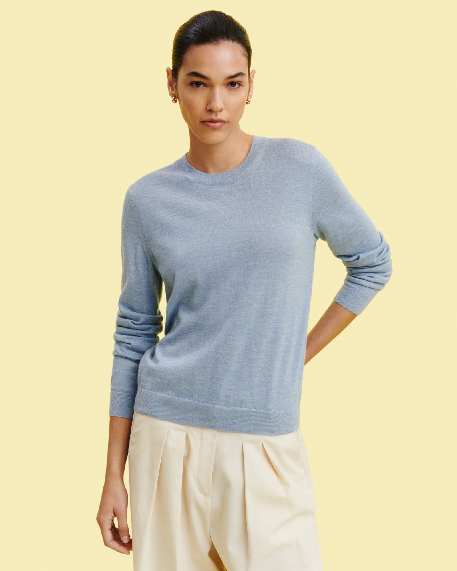 Pull col rond ultrafin-BLEU GLACIER-100% cachemire