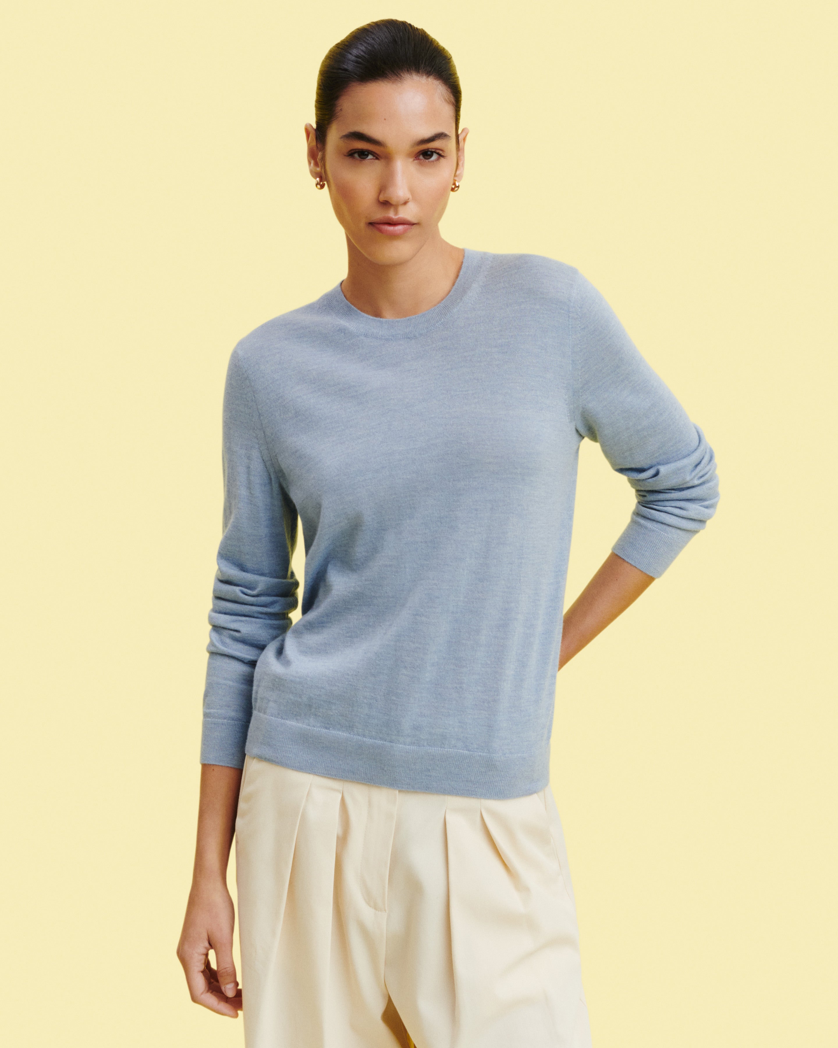 Pull col rond ultrafin-BLEU GLACIER-100% cachemire