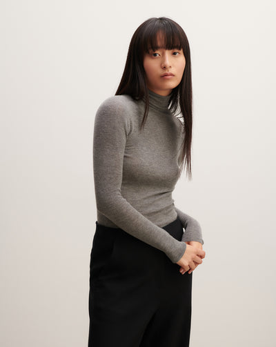 Col roulé ultrafin sans couture-GRIS METEORITE-100% cachemire