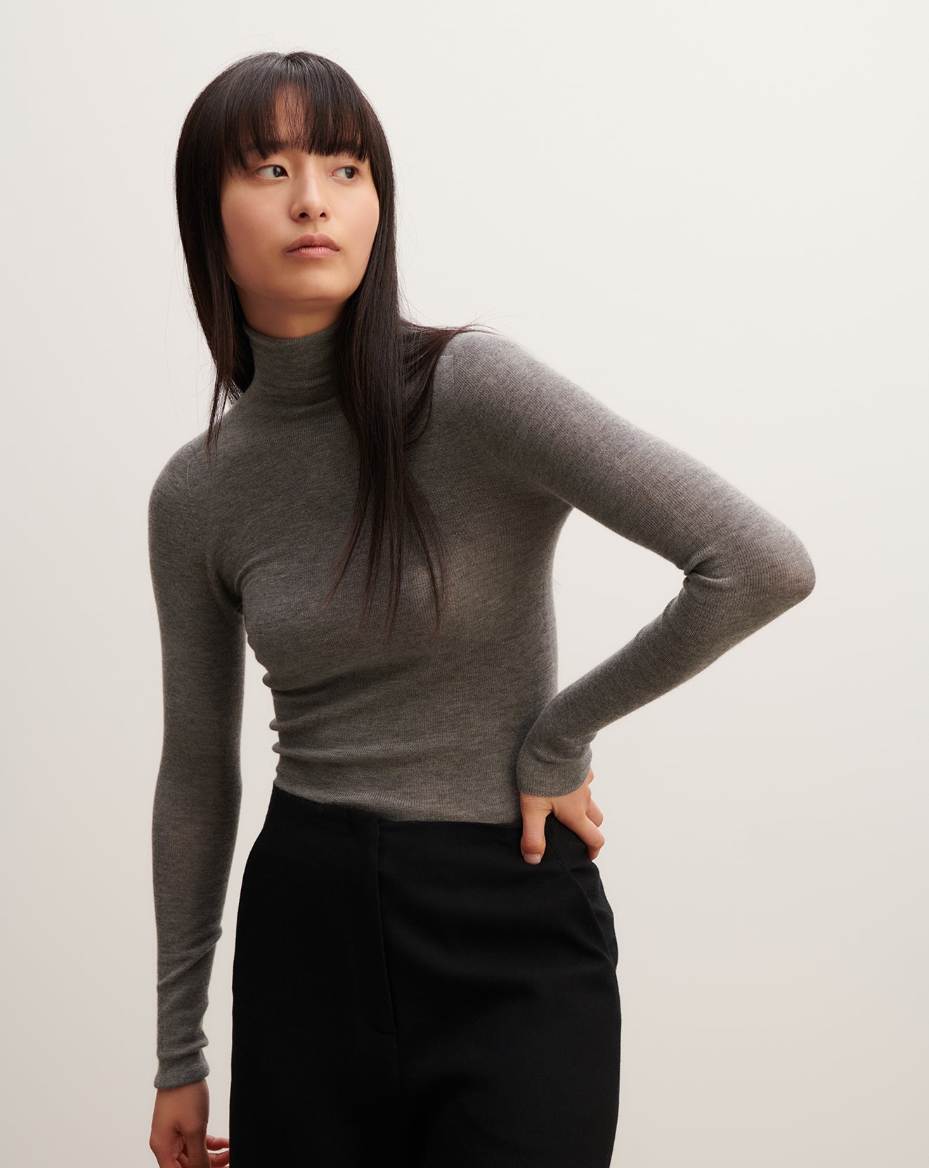 Col roulé ultrafin sans couture-GRIS METEORITE-100% cachemire