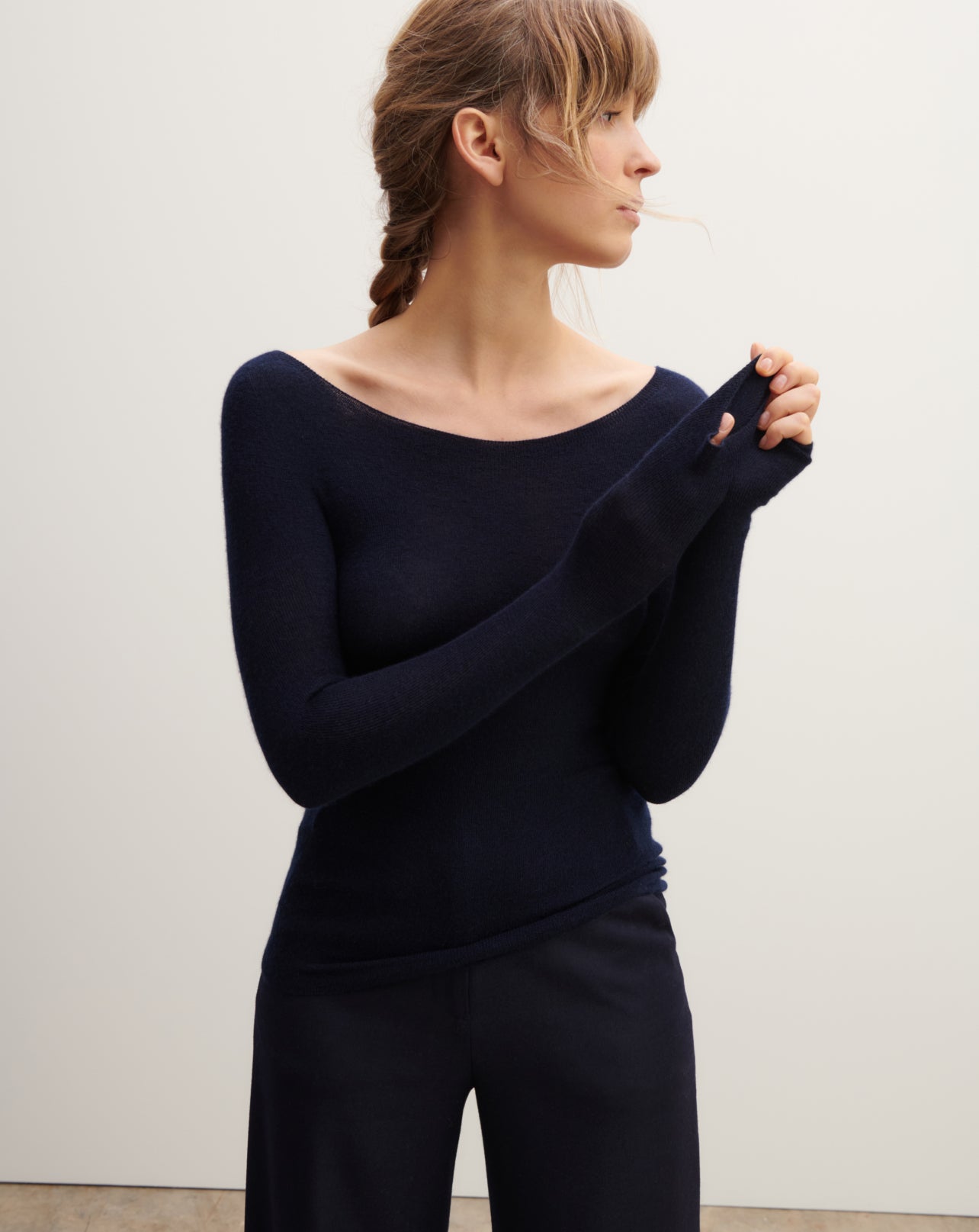 Col rond ultrafin sans coutures-MARINE-100% CACHEMIRE