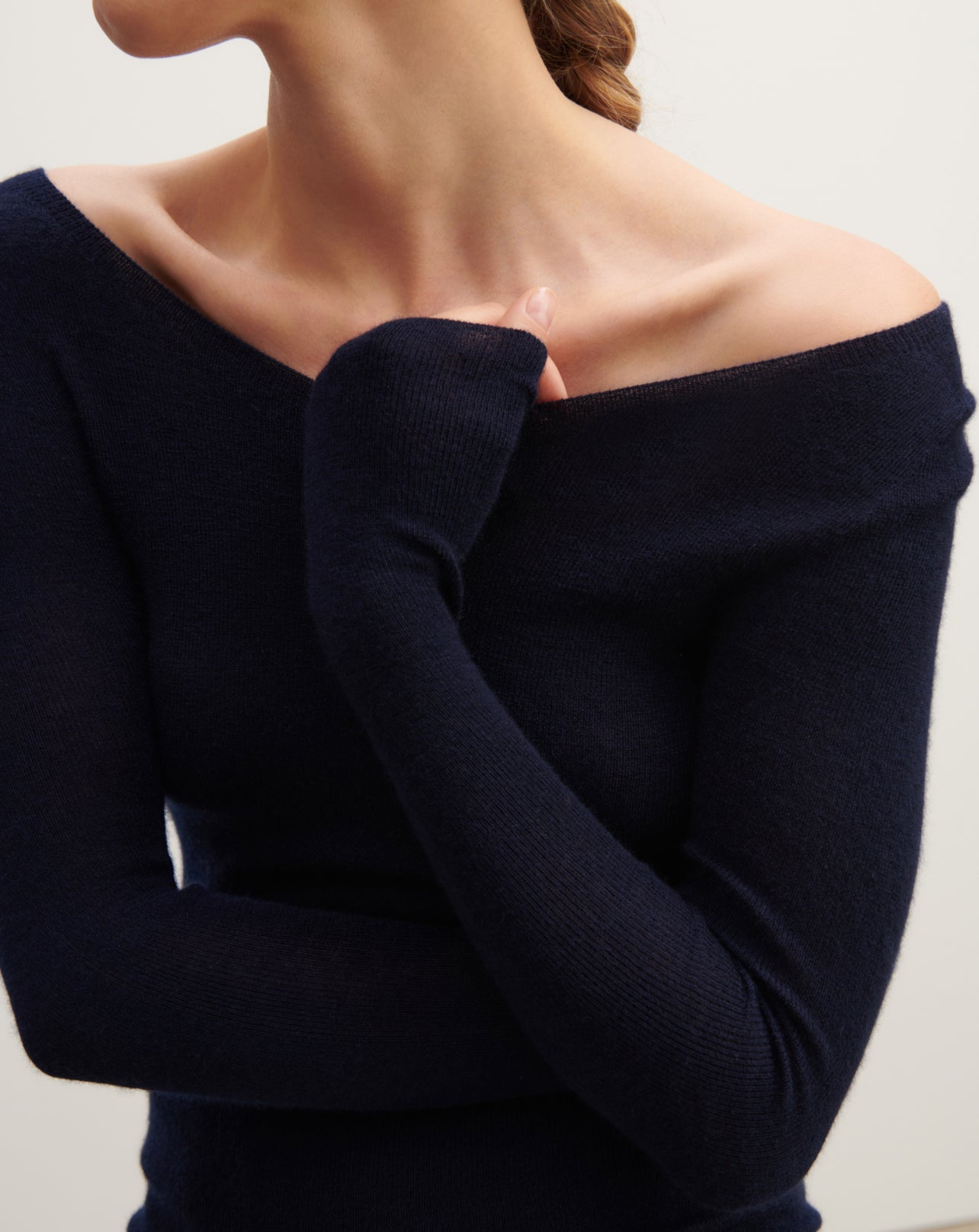 Col rond ultrafin sans coutures-MARINE-100% CACHEMIRE