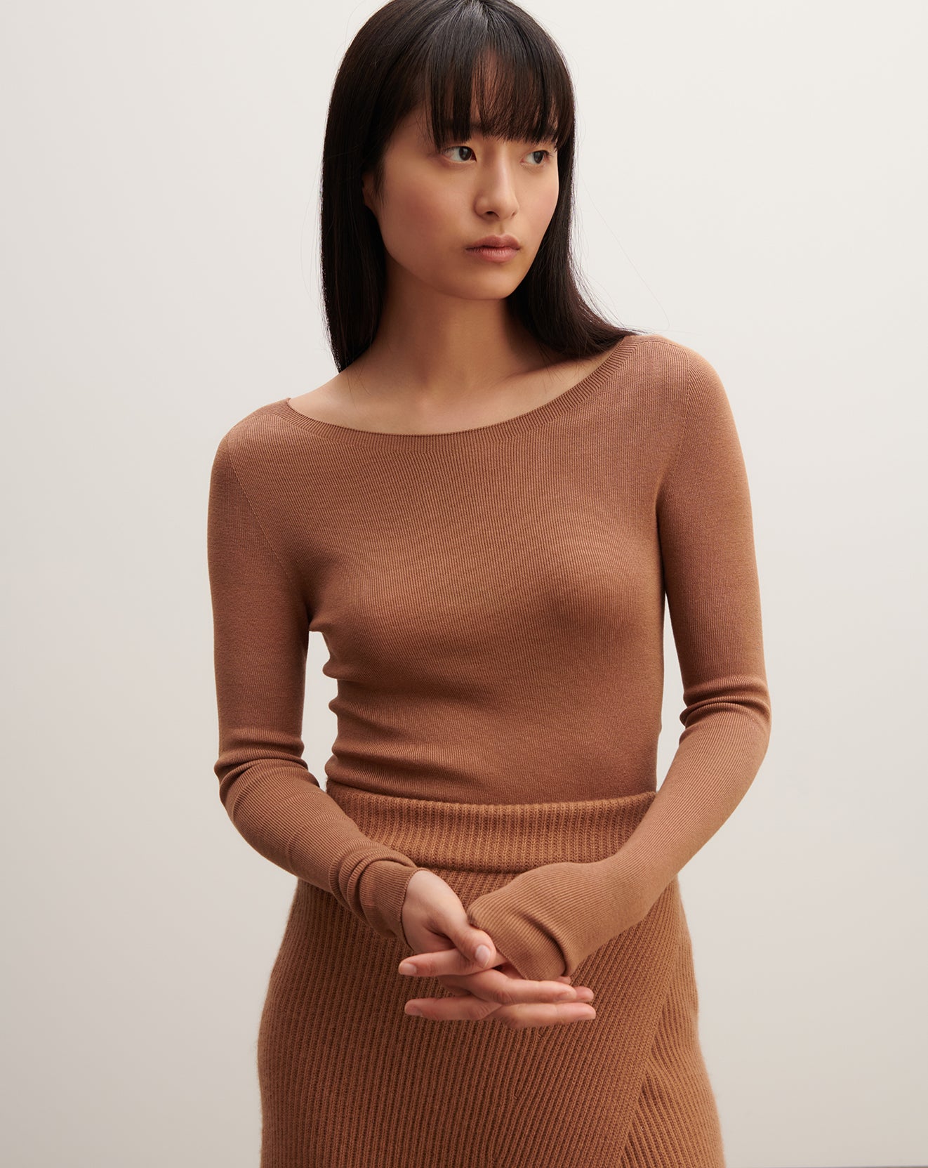 Ras de cou ultrafin sans coutures-CARAMEL-100% cachemire