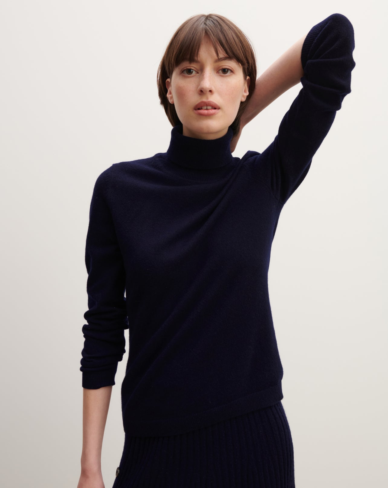 Pull col roulé ajusté-MARINE-100% CACHEMIRE