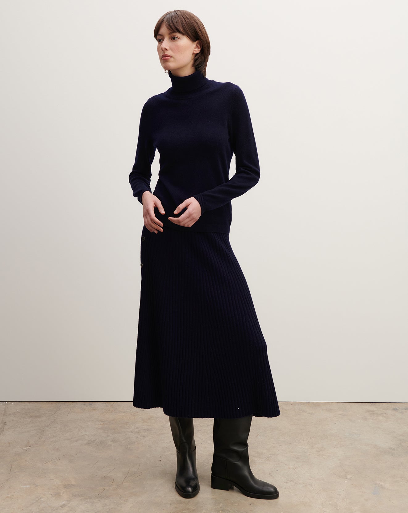 Pull col roulé ajusté-MARINE-100% CACHEMIRE