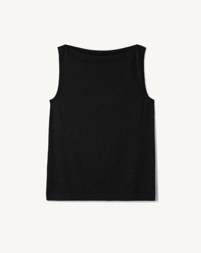 Débardeur col bateau ultrafin-NOIR-70% CACHEMIRE 30% SOIE