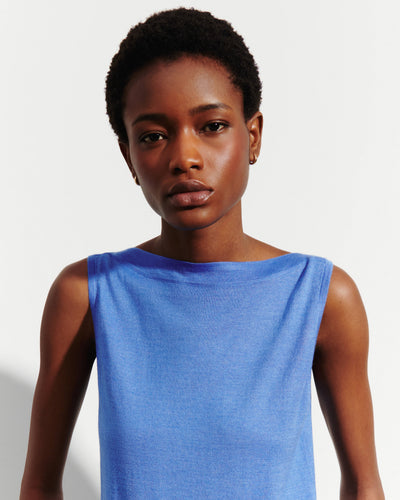 Débardeur col bateau-BLEU ALTHEA-70% cachemire 30% soie