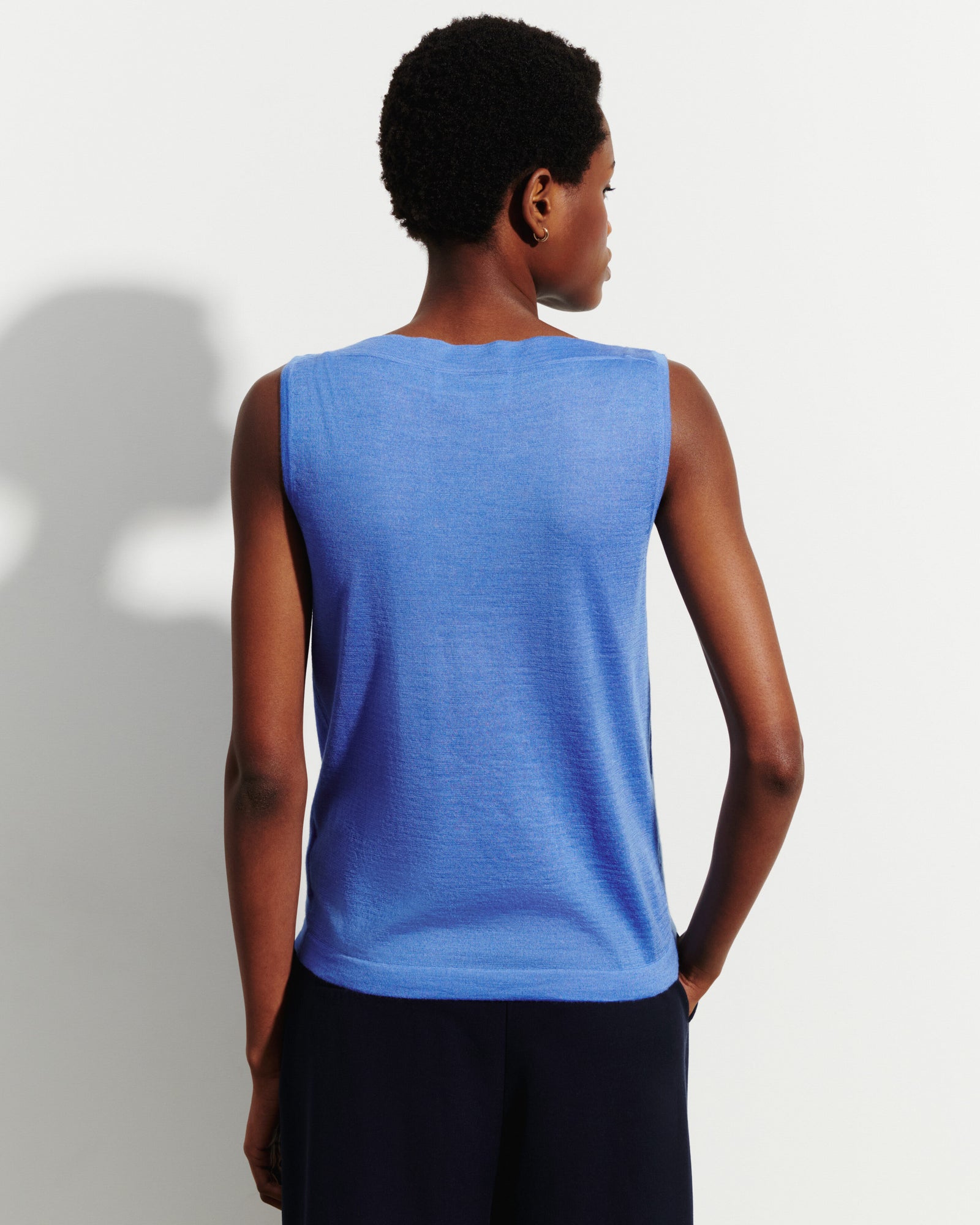 Débardeur col bateau-BLEU ALTHEA-70% cachemire 30% soie