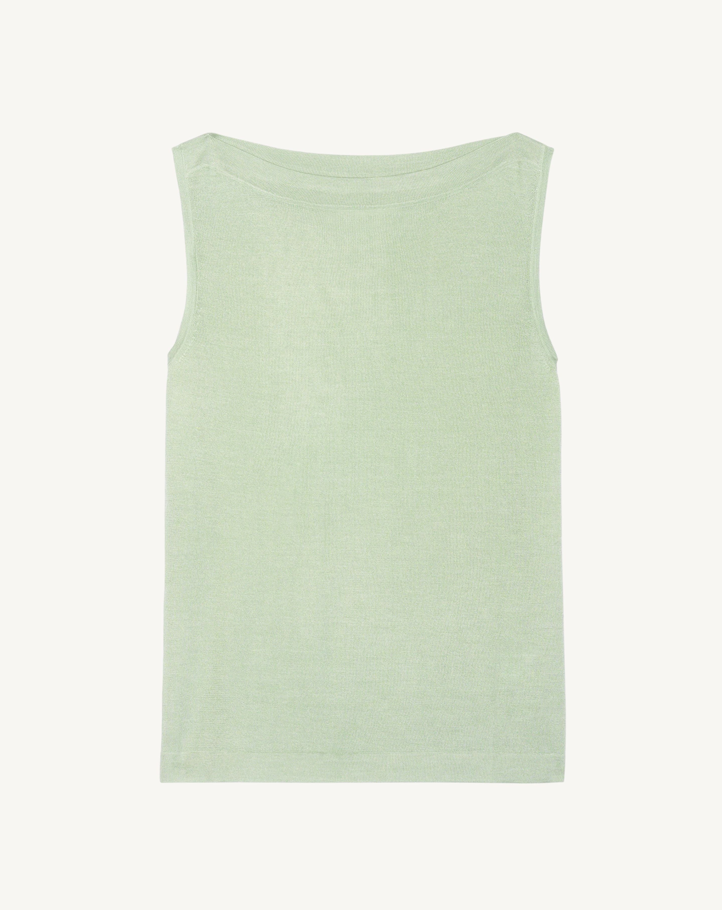 Débardeur col bateau-VERT AMANDE-70% cachemire 30% soie