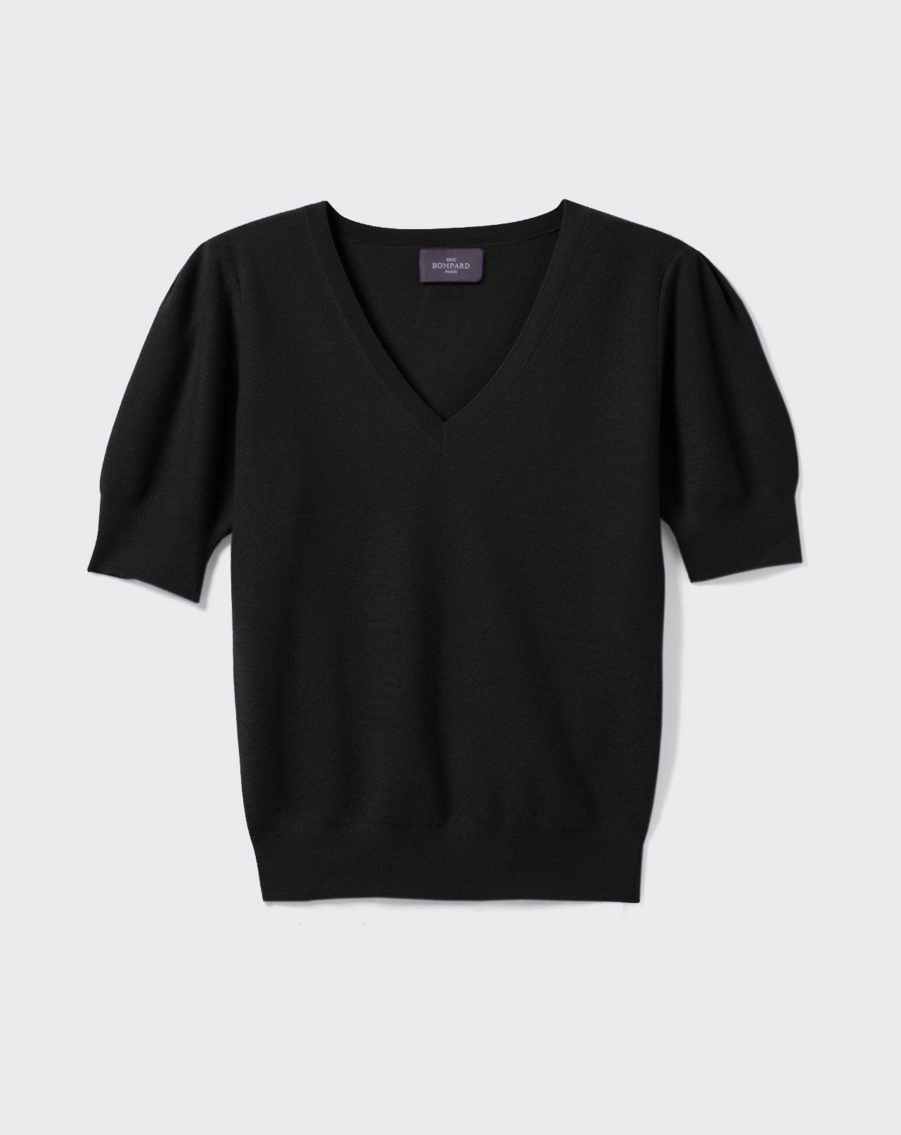 Col V ultrafin manches ballon-NOIR-100% cachemire